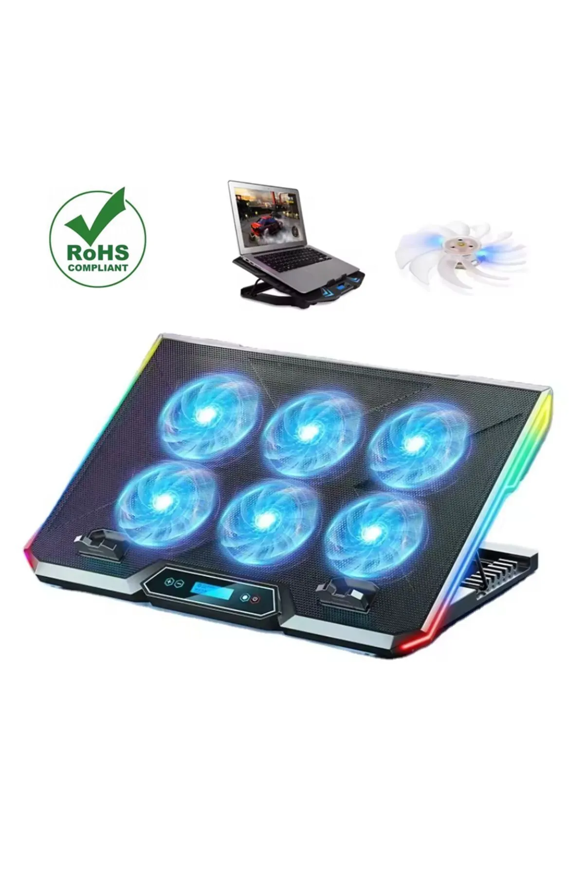 Reidan 6 Fanlı Laptop Notebook Soğutucu Ledli 2 Usb Led Işıklı Dizüstü Bilgisayar Standı Usb