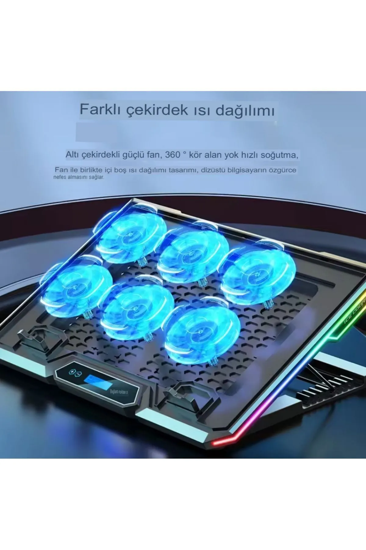 Reidan 6 Fanlı Laptop Notebook Soğutucu Ledli 2 Usb Led Işıklı Dizüstü Bilgisayar Standı Usb