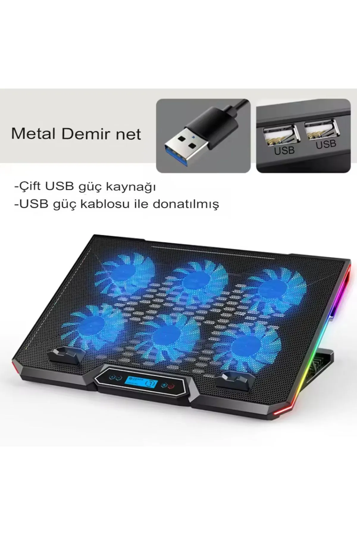 Reidan 6 Fanlı Laptop Notebook Soğutucu Ledli 2 Usb Led Işıklı Dizüstü Bilgisayar Standı Usb