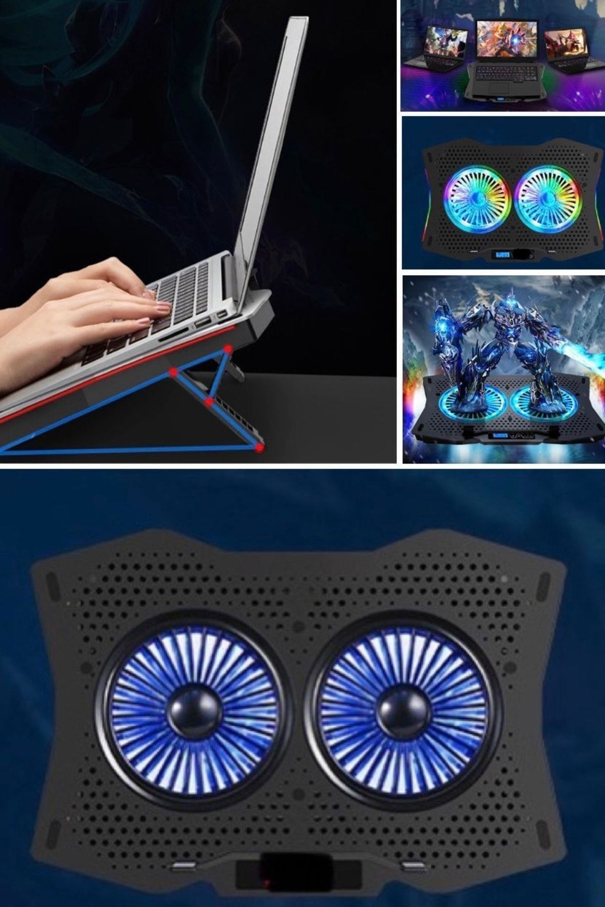 Utelips 6 Fanlı Rgb Ledli Gaming Notebook Stand Büyük Boy Fan Soğutucu Ultra Portatif Gamer Ekipmanı Şık Pro