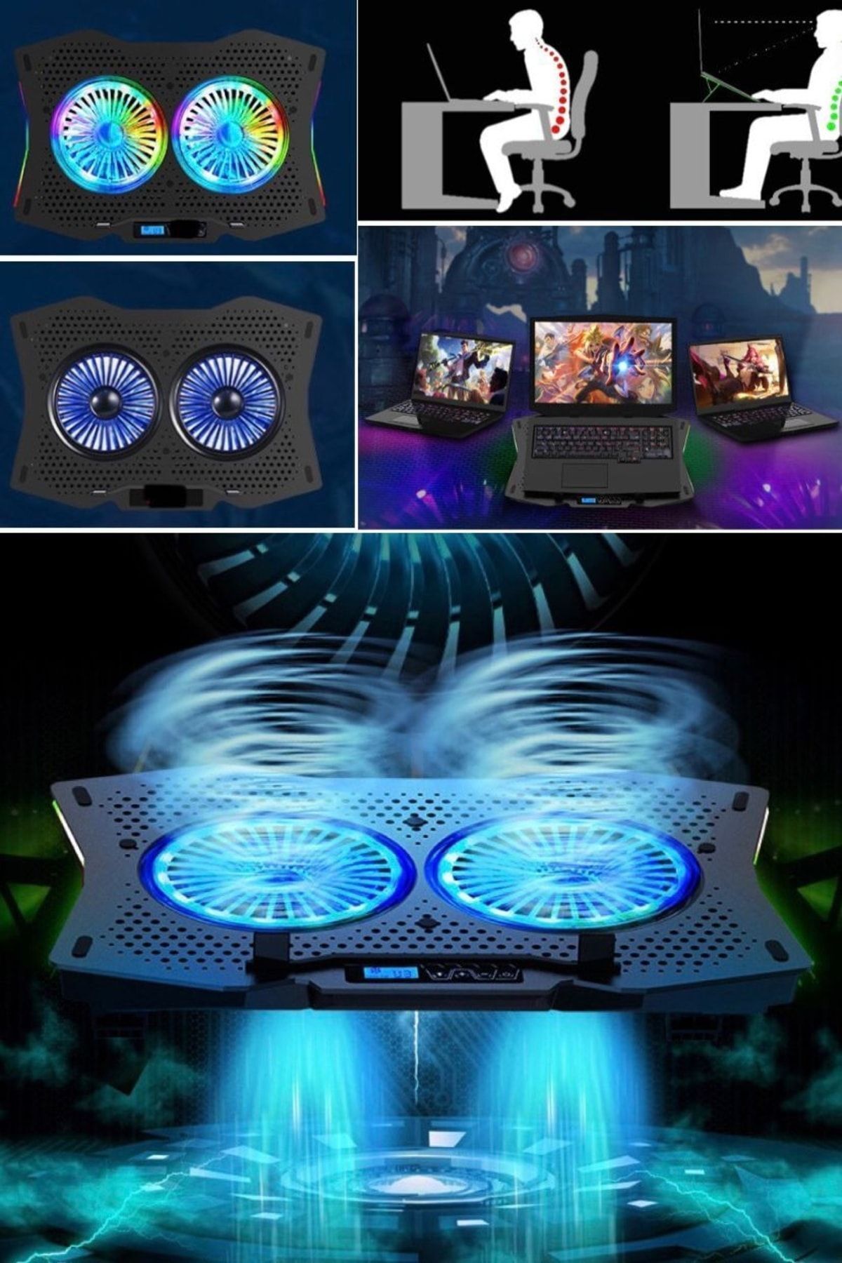 Utelips 6 Fanlı Rgb Ledli Gaming Notebook Stand Büyük Boy Fan Soğutucu Ultra Portatif Gamer Ekipmanı Şık Pro