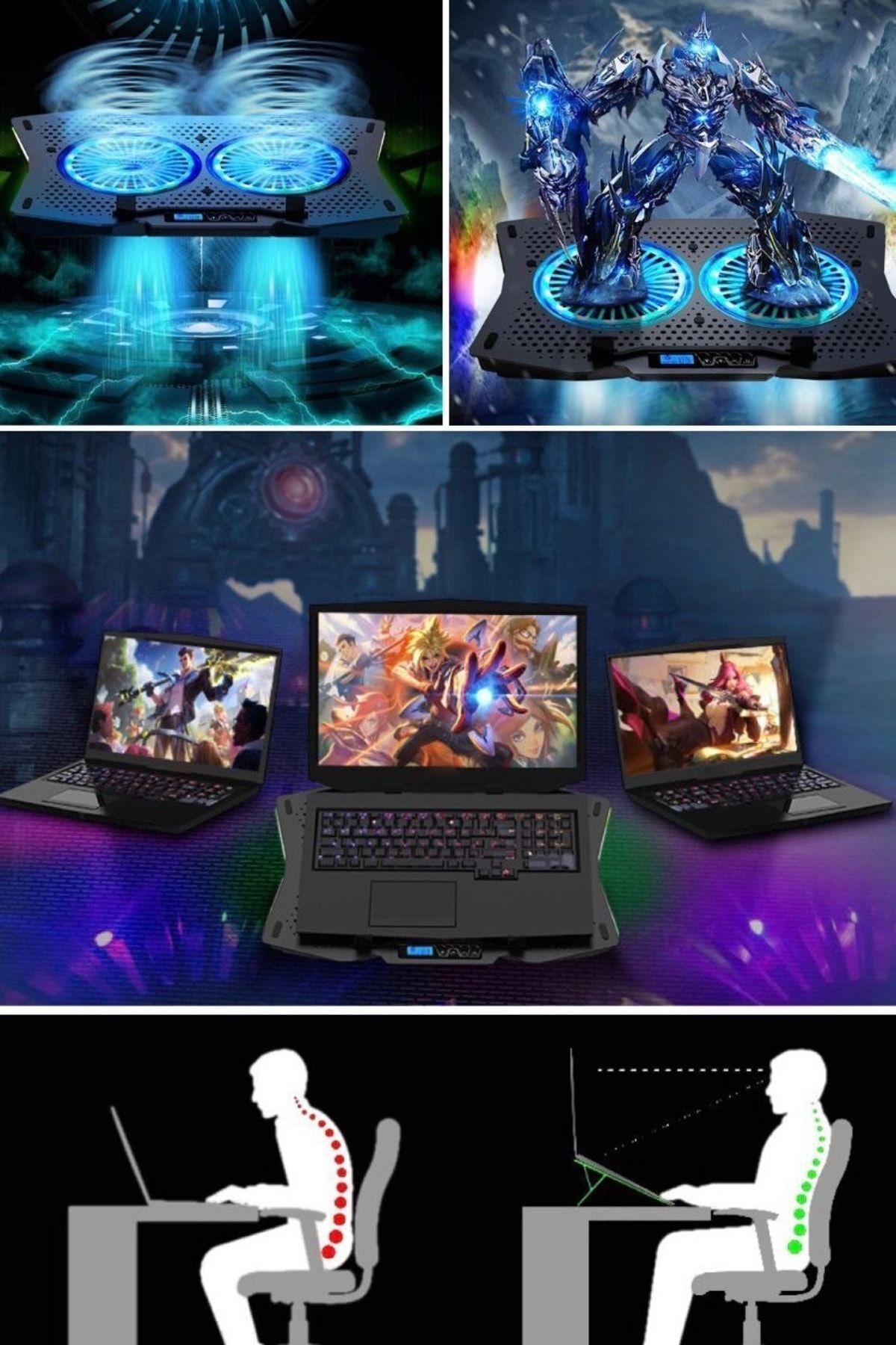 Utelips 6 Fanlı Rgb Ledli Gaming Notebook Stand Büyük Boy Fan Soğutucu Ultra Portatif Gamer Ekipmanı Şık Pro