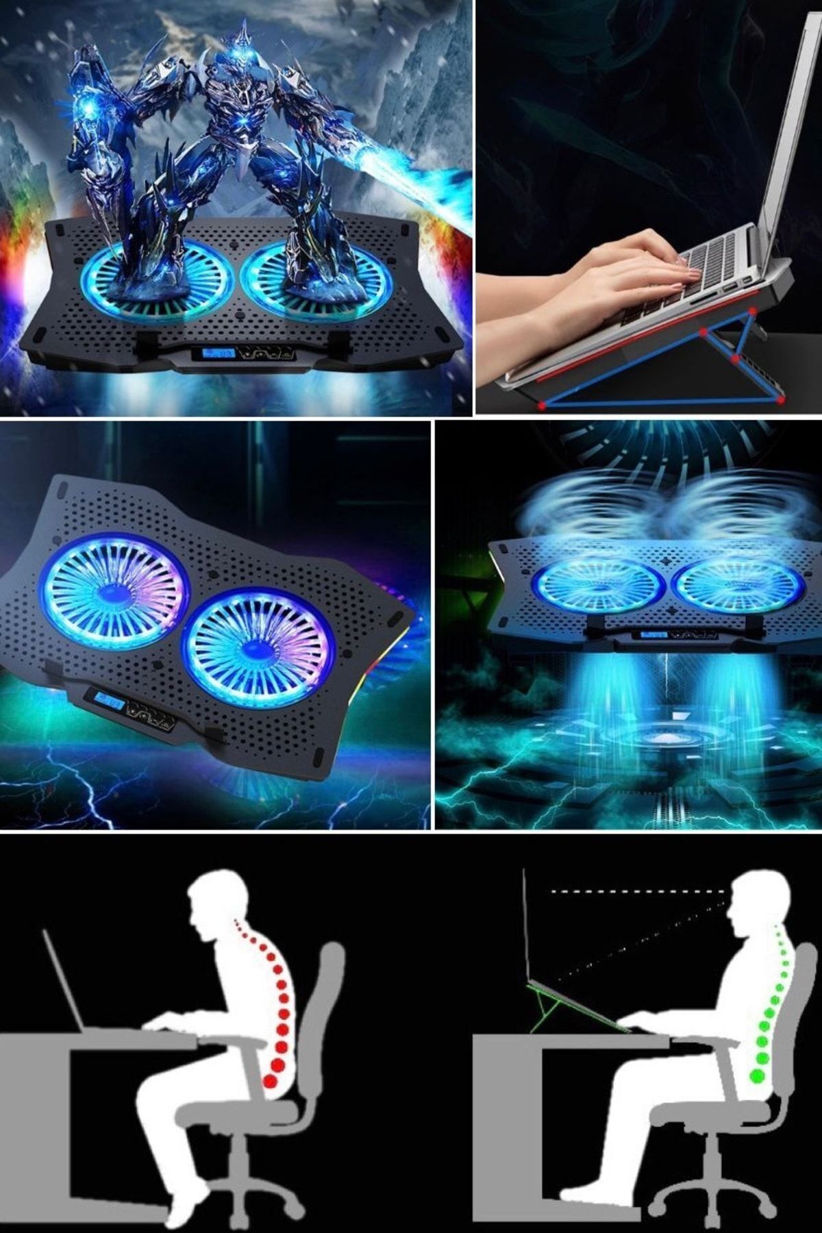 Utelips 6 Fanlı Rgb Ledli Gaming Notebook Stand Büyük Boy Fan Soğutucu Ultra Portatif Gamer Ekipmanı Şık Pro