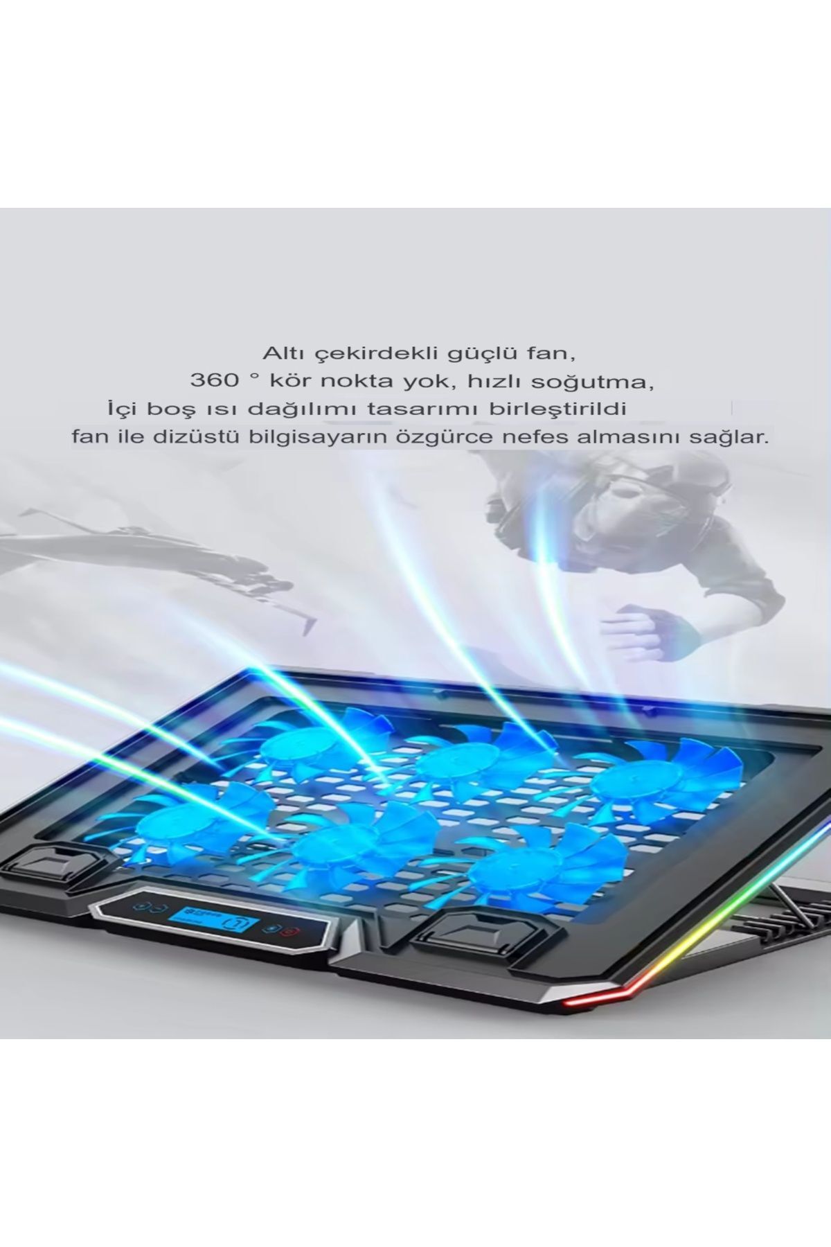 Tisul 6 Fanlı Soğutucu Stand Laptop Pc Tablet RGB Işıklı Telefon Usb Çoklayıcılı Yükseklik Notebook