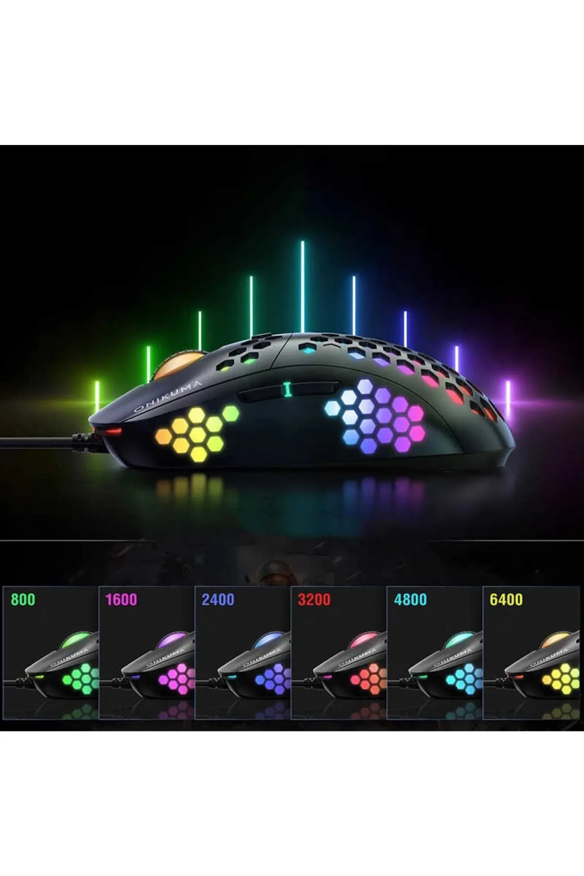 Genel Markalar 6 Tuşlu 6400 Dpi Rgb Ergonomik Profesyonel Makrolu Gaming Oyuncu Mouse Onikuma Cw903