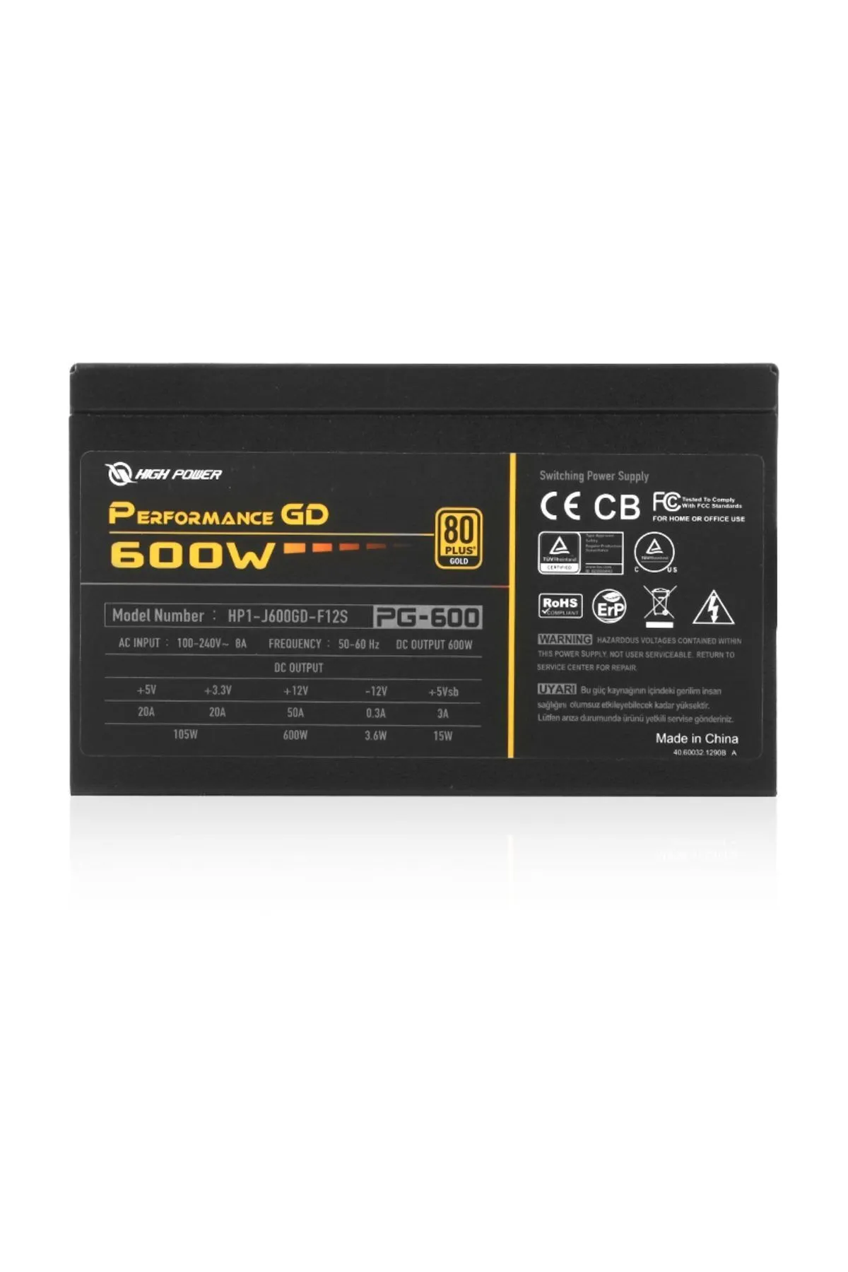 High Power 600W 80+ GOLD Performance GD Aktif PFC Güç Kaynağı (HP1-J600GD-F12S)