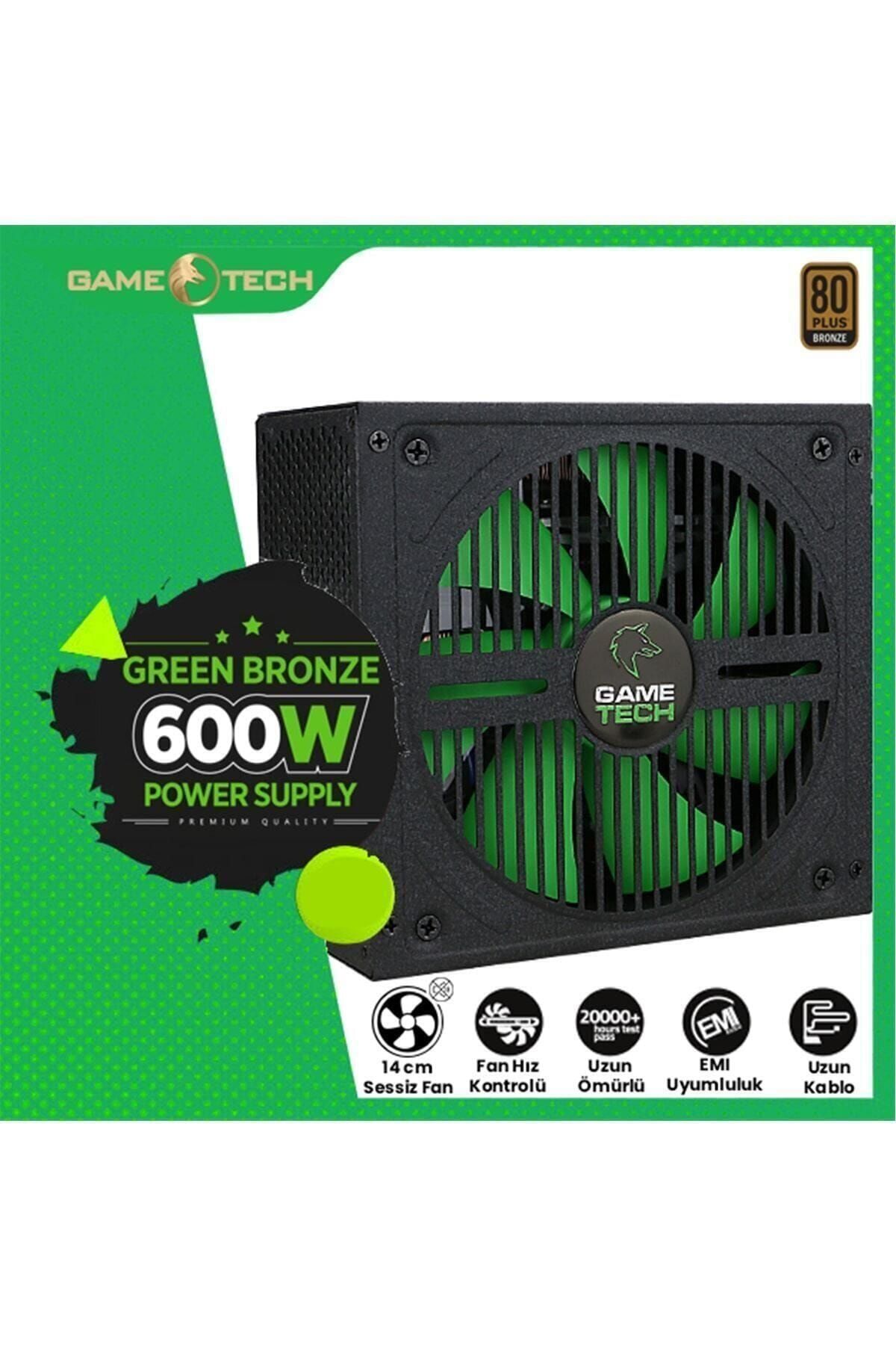 Gametech 600watt 80 Plus Bronze 14cm Sessiz Fan Gtp600 Power Supply