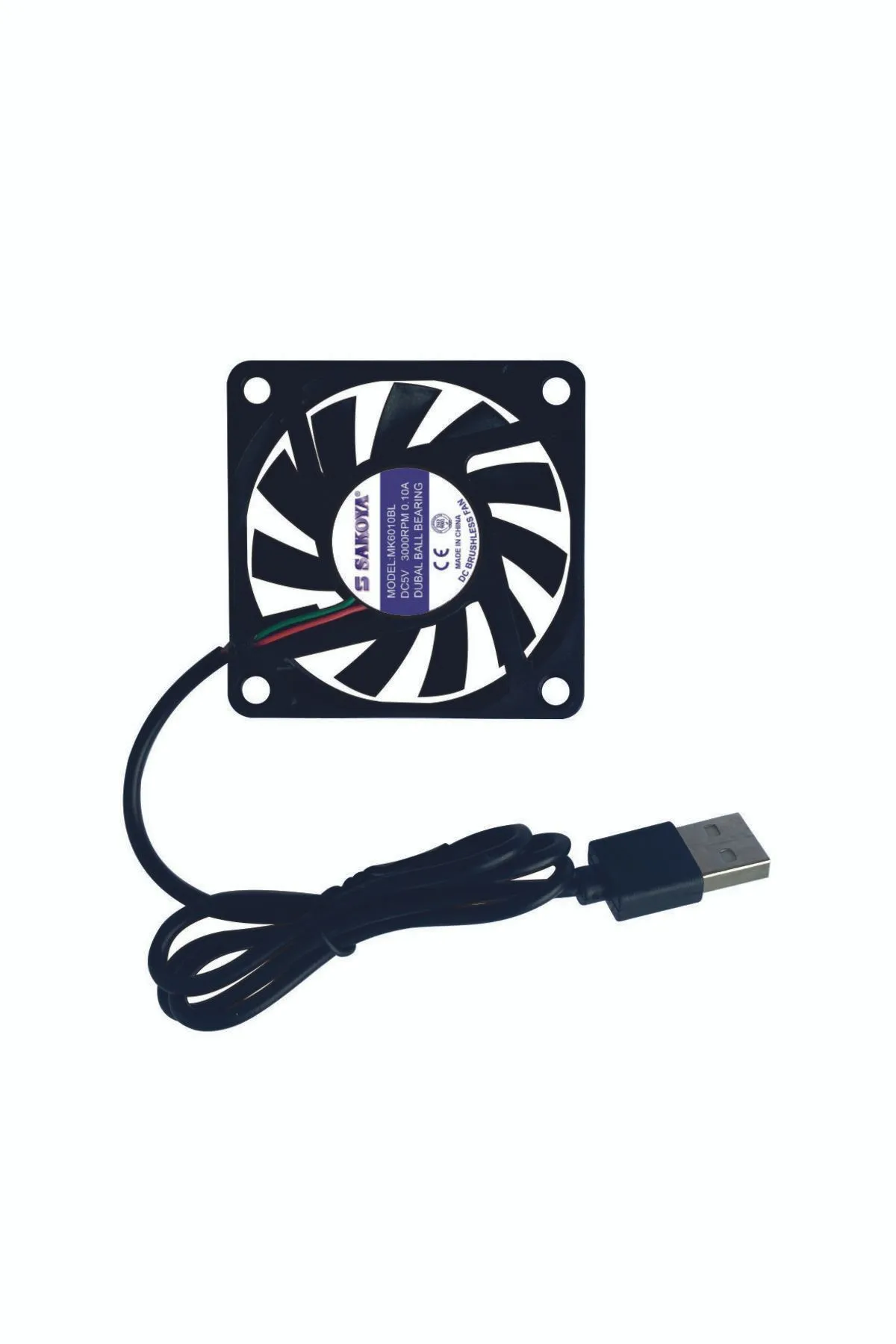 SAKOYA 60x60x10 Mm Usb Fan Çift Bilyalı Rulman Sessiz 5v, 0.10 A, 3000 Rpm Fırçasız Soğutma Fanı,