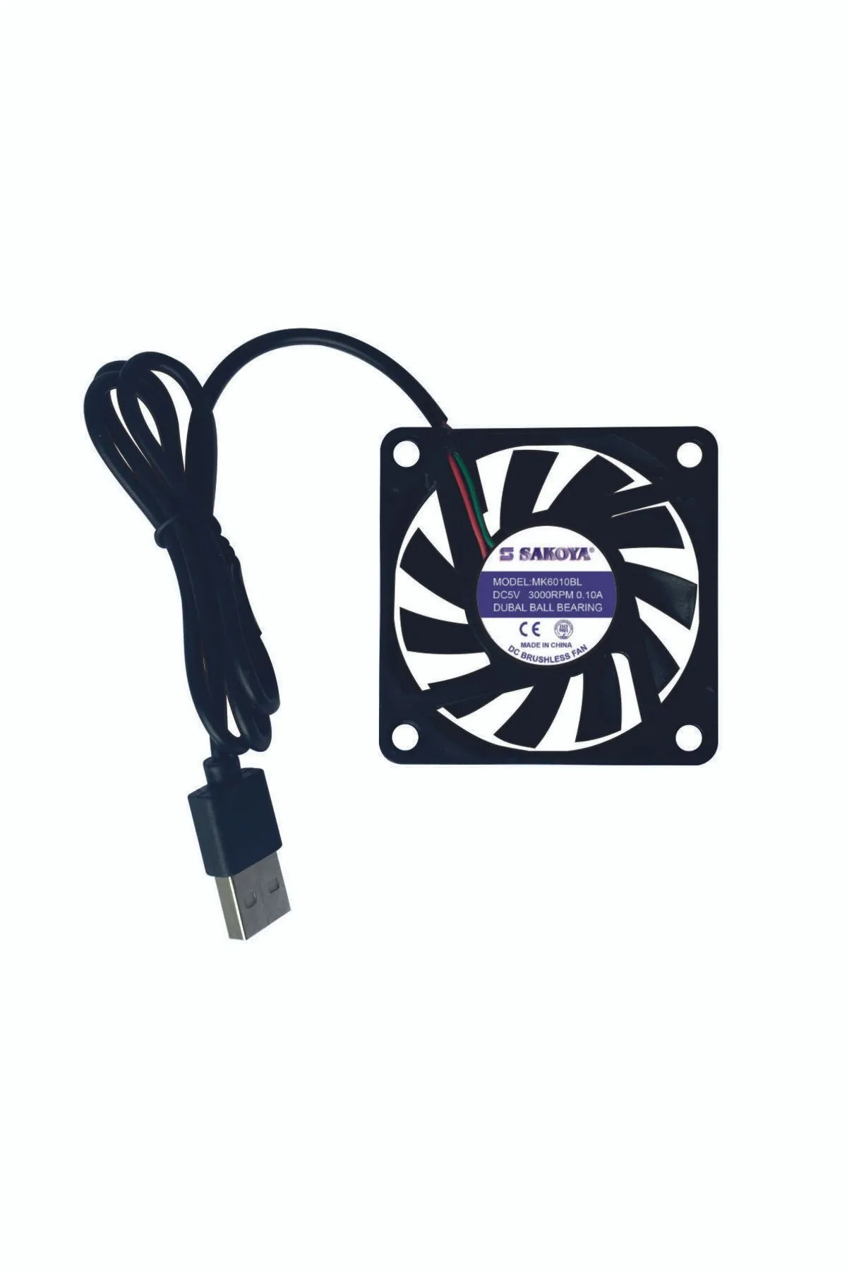 SAKOYA 60x60x10 Mm Usb Fan Çift Bilyalı Rulman Sessiz 5v, 0.10 A, 3000 Rpm Fırçasız Soğutma Fanı,