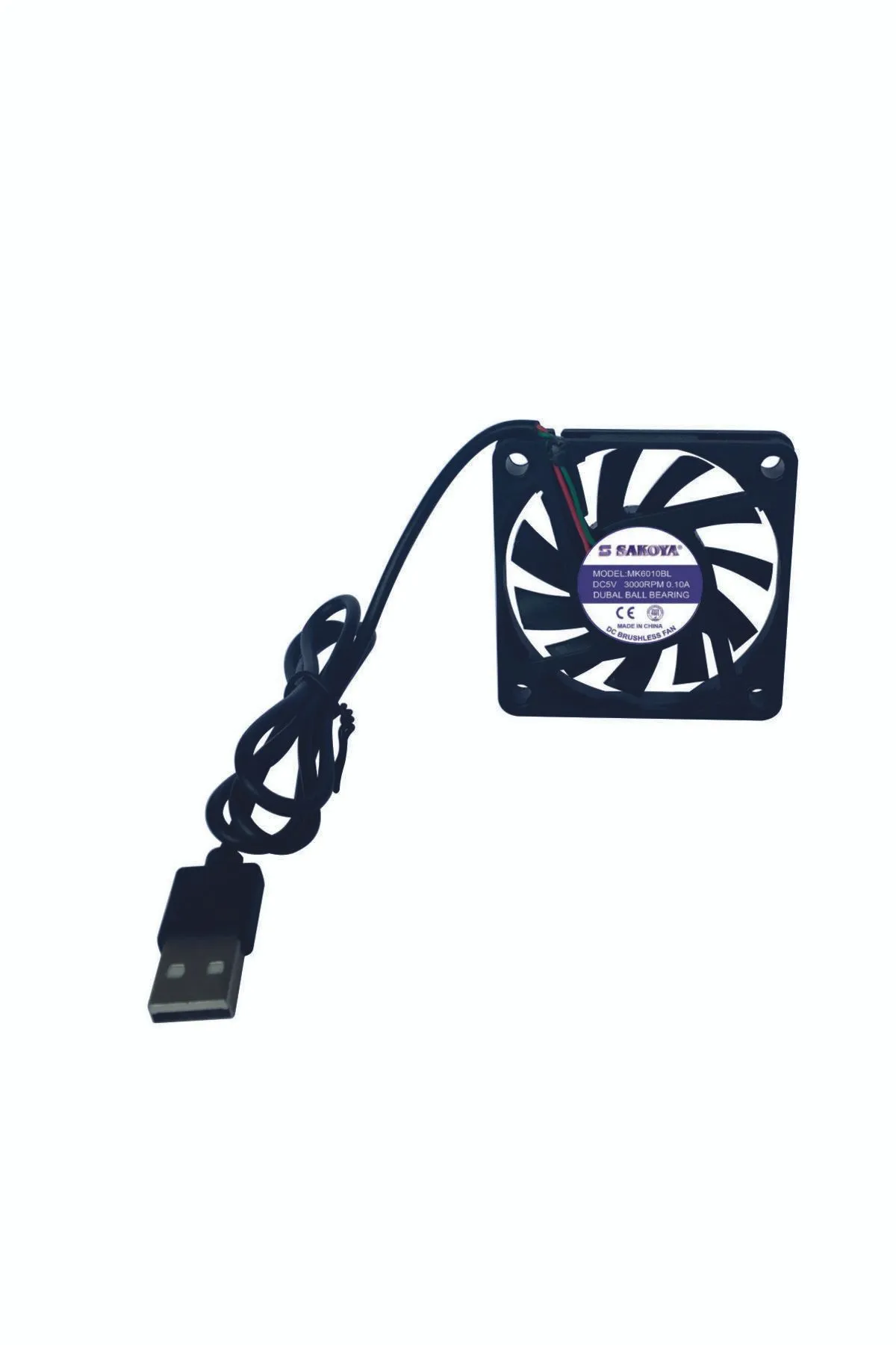 SAKOYA 60x60x10 Mm Usb Fan Çift Bilyalı Rulman Sessiz 5v, 0.10 A, 3000 Rpm Fırçasız Soğutma Fanı,