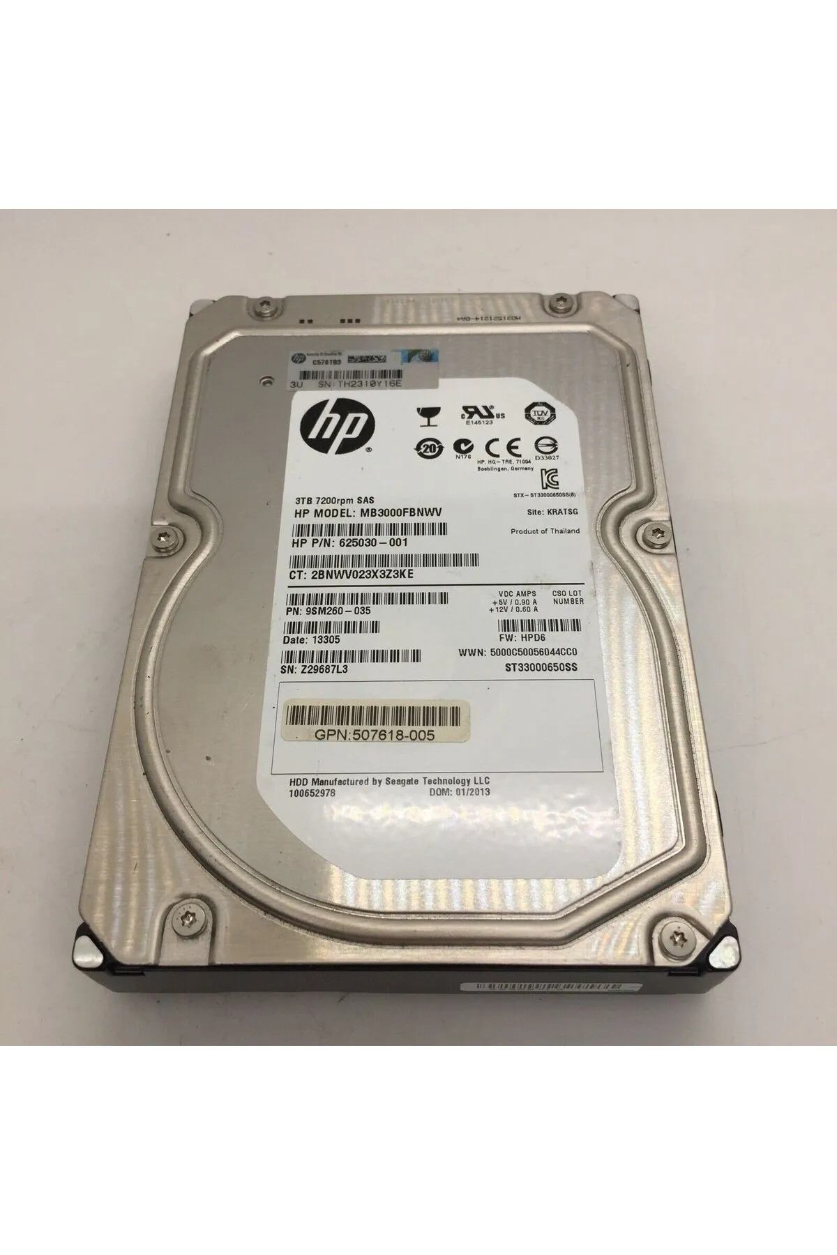 HP 625140-001 Mb3000fbnwv 3tb 7.2k 64mb Sas-2 3.5 HARDDİSK