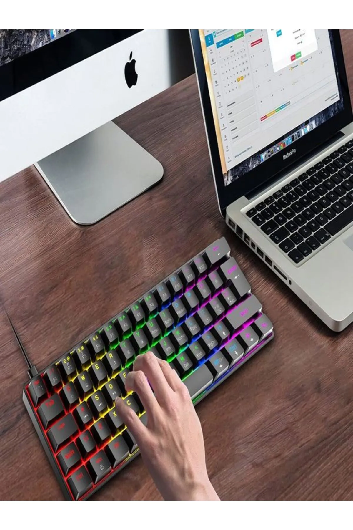 DEANB 62Tuş Mekanik Mini Oyun Klavyesi Uyumlu 19 RGB Rainbow LED'Li Aydınlatmalı Taşınabilir  KLAVYE