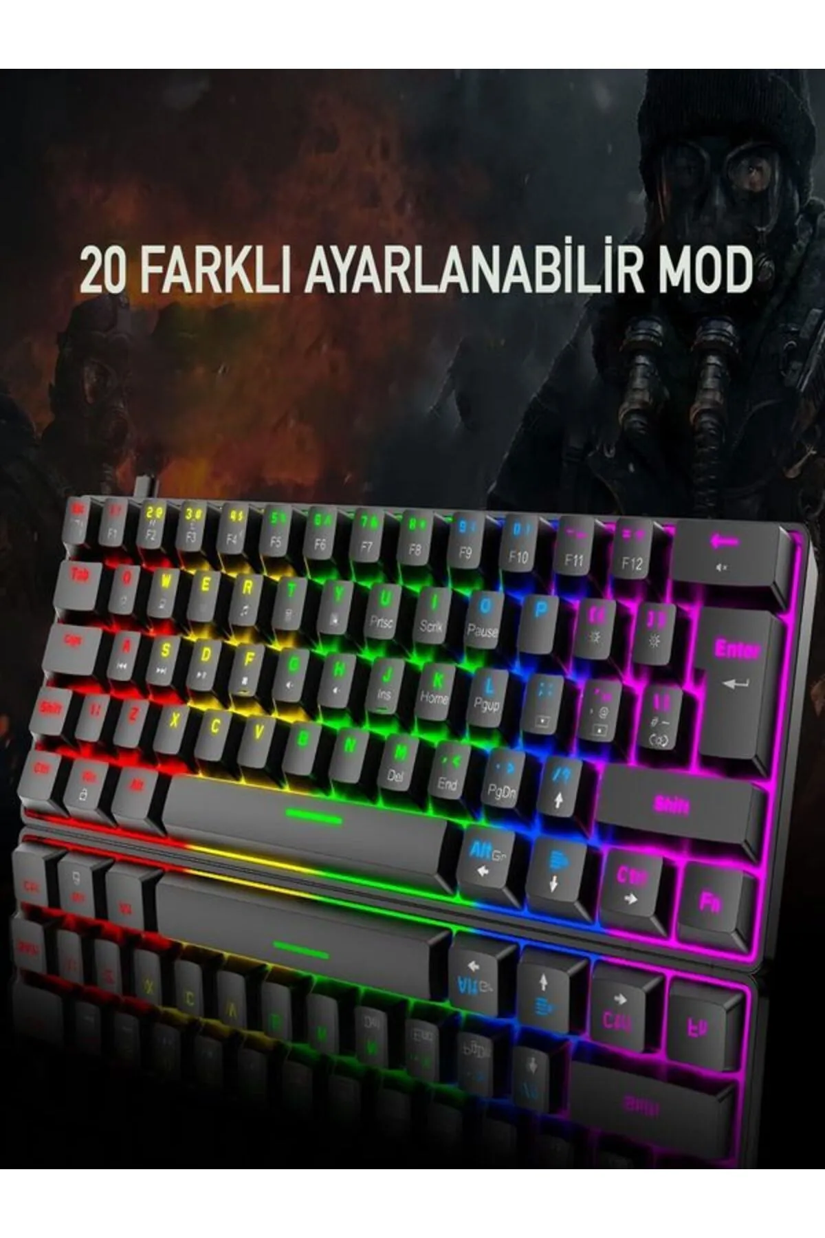 DEANB 62Tuş Mekanik Mini Oyun Klavyesi Uyumlu 19 RGB Rainbow LED'Li Aydınlatmalı Taşınabilir  KLAVYE