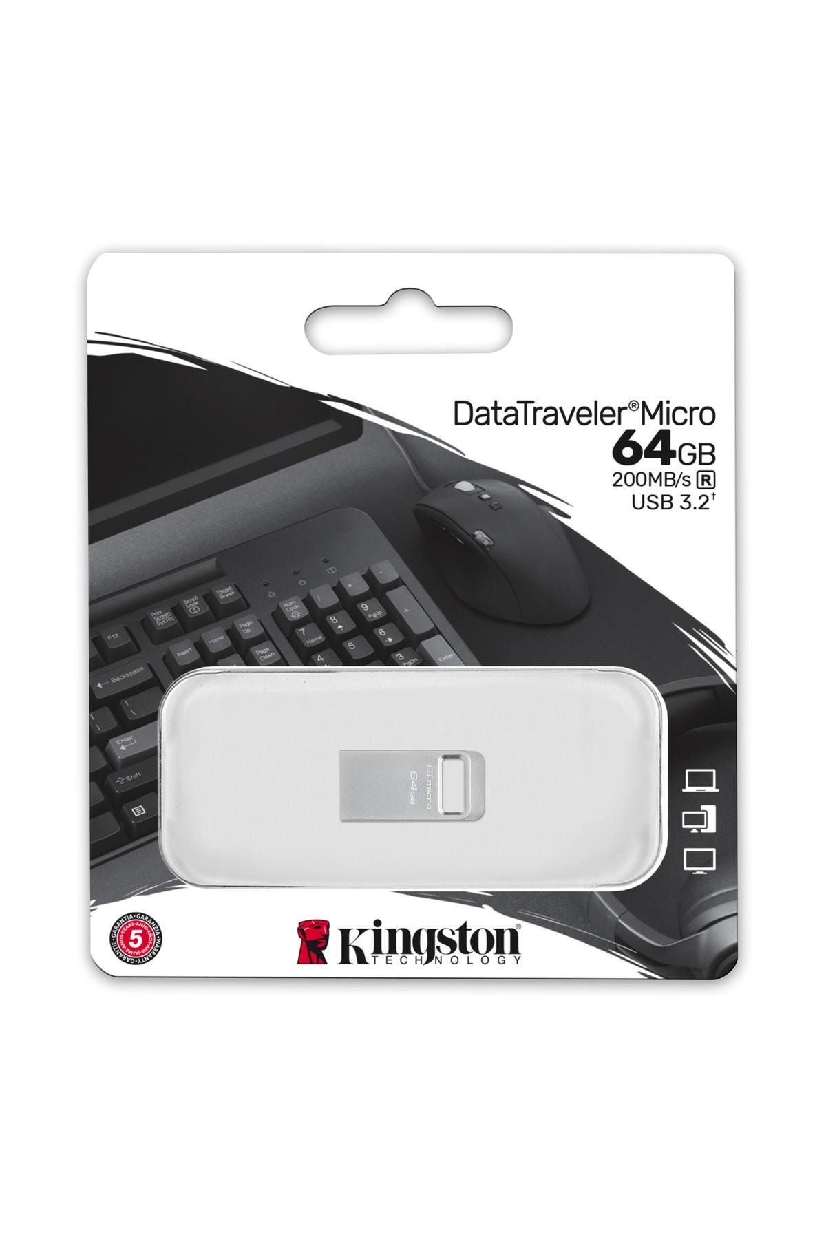 Kingston 64gb Datatraveler Micro Dtmc3g2/64gb 200mb/s Metal Usb 3.2 Gen 1 Usb Flash Bellek