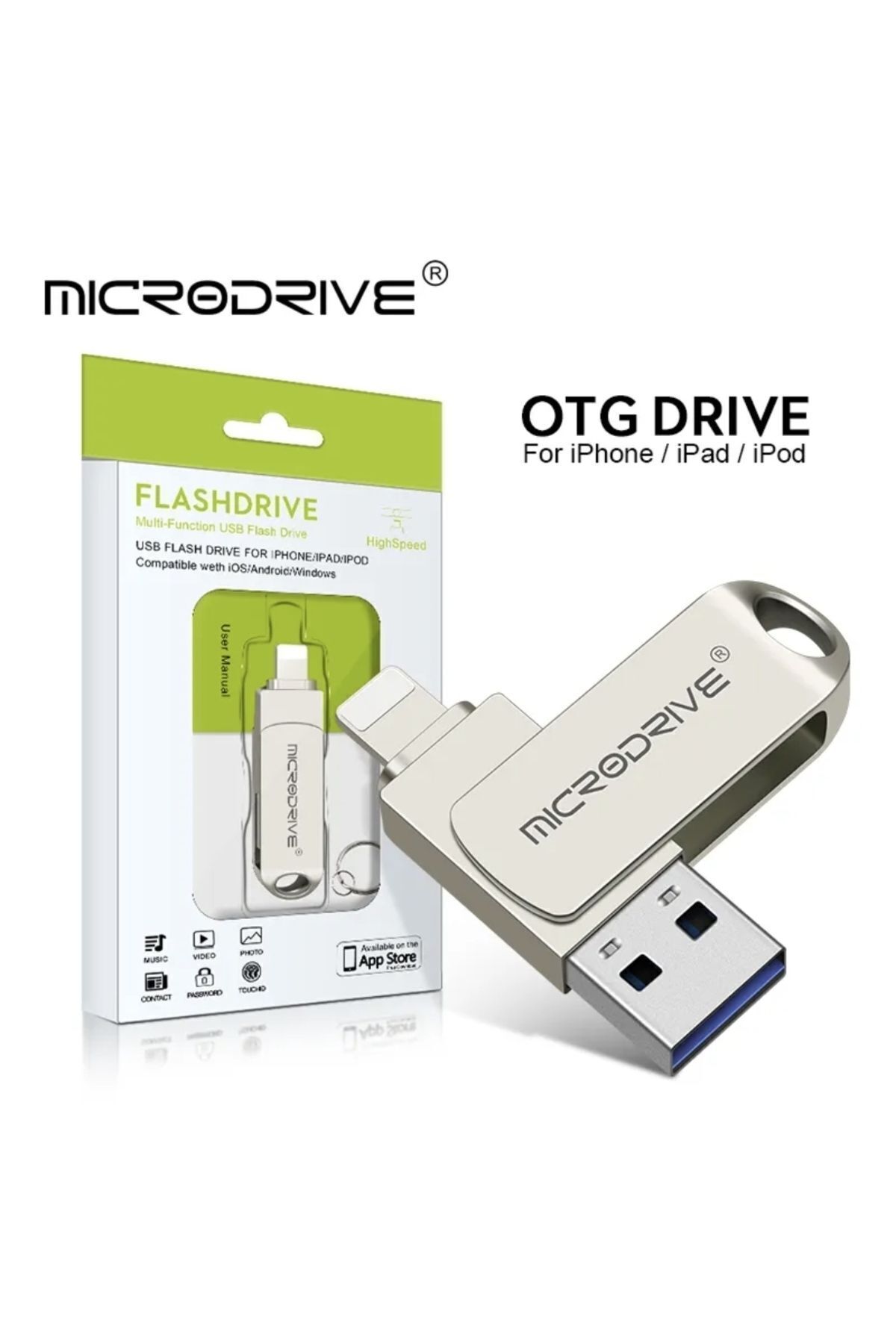 MicroDrive 64gb. Iphone Lightning Ve Usb 3.0 Metal Usb Flash Bellek Otg Çift Girişli