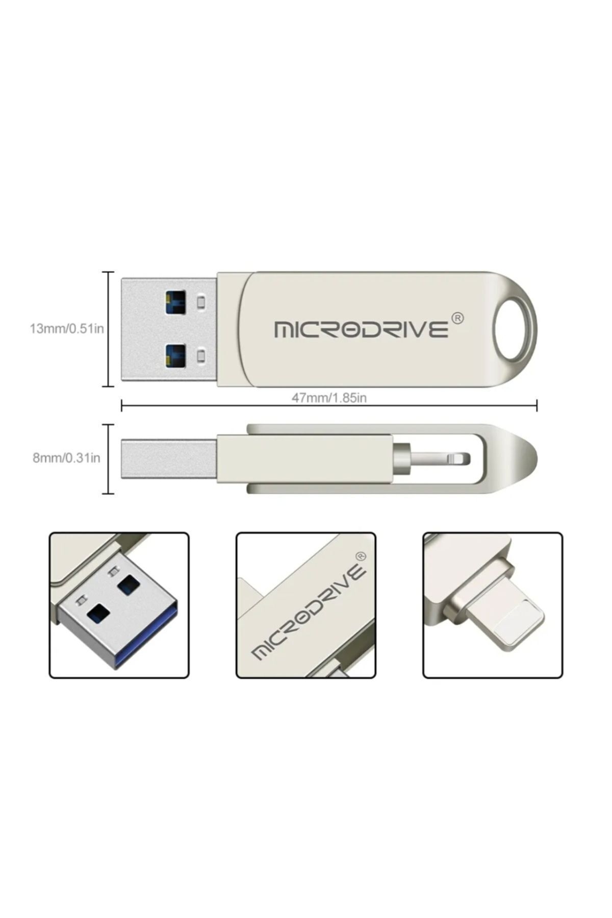 MicroDrive 64gb. Iphone Lightning Ve Usb 3.0 Metal Usb Flash Bellek Otg Çift Girişli