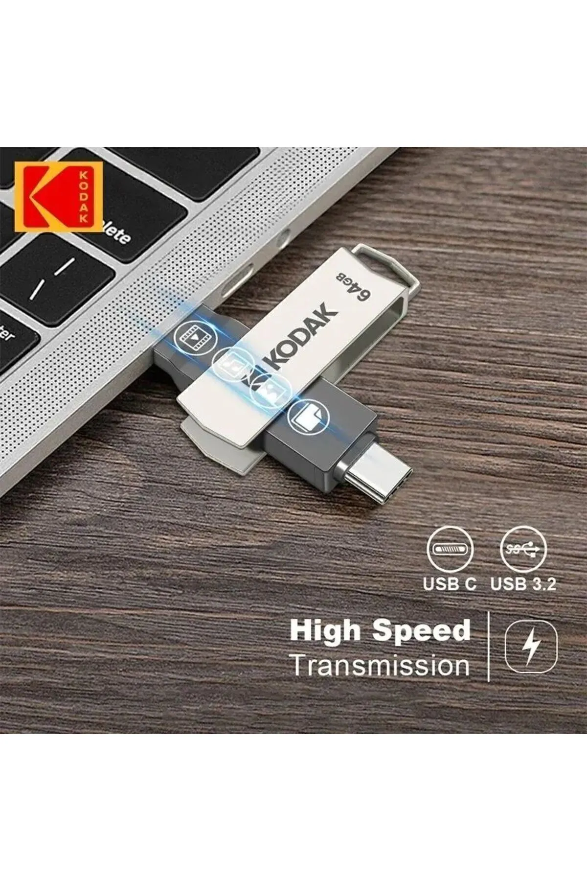 Kodak 64gb. K273 Type-c Ve Usb 3.2 Süper Hızlı Type-c Girişli Tüm Telefonlara Iphone Serisine Uygun