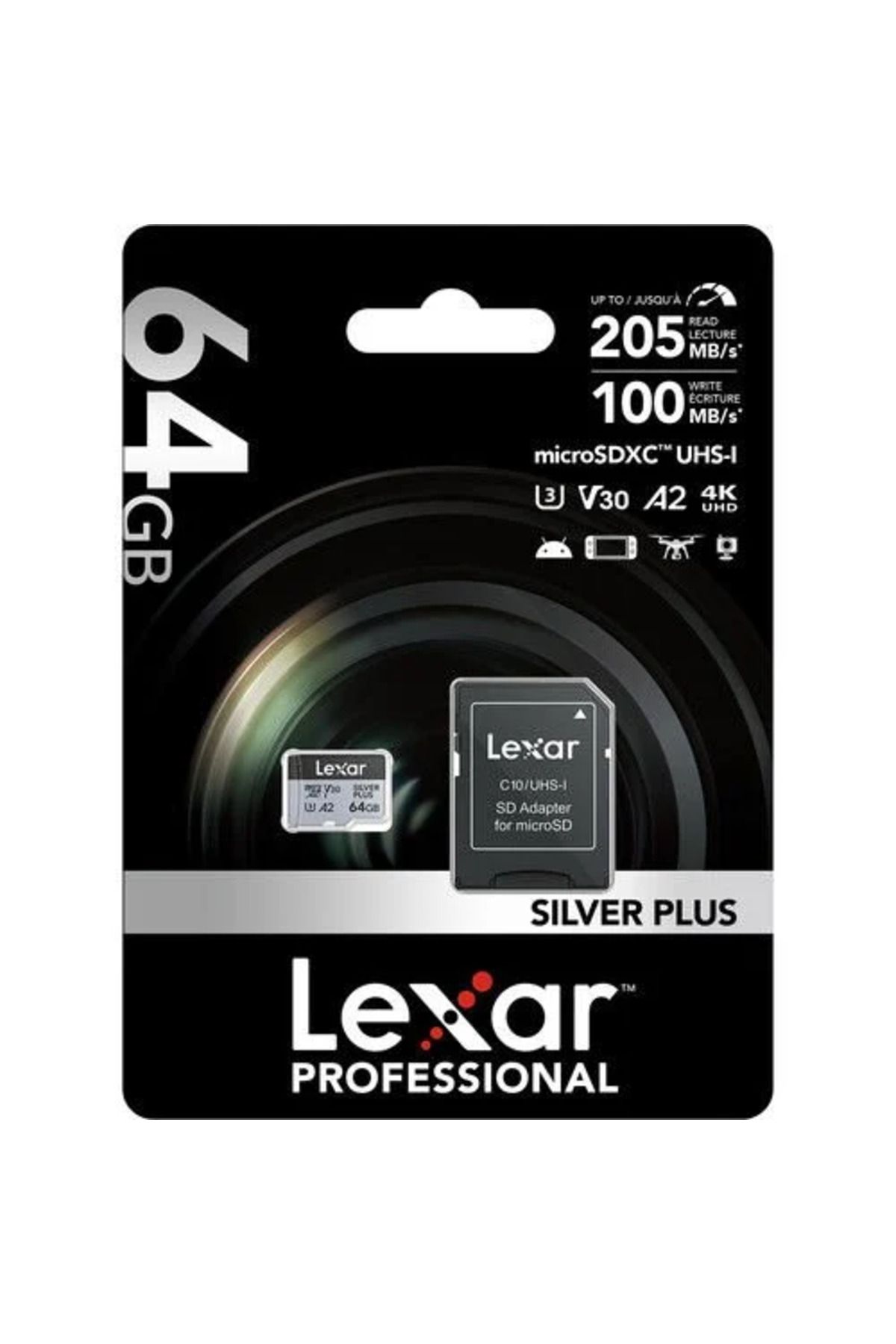 Lexar 64GB Silver Plus 205mb 4K V30 UHSI Micro SD Hafıza Kartı