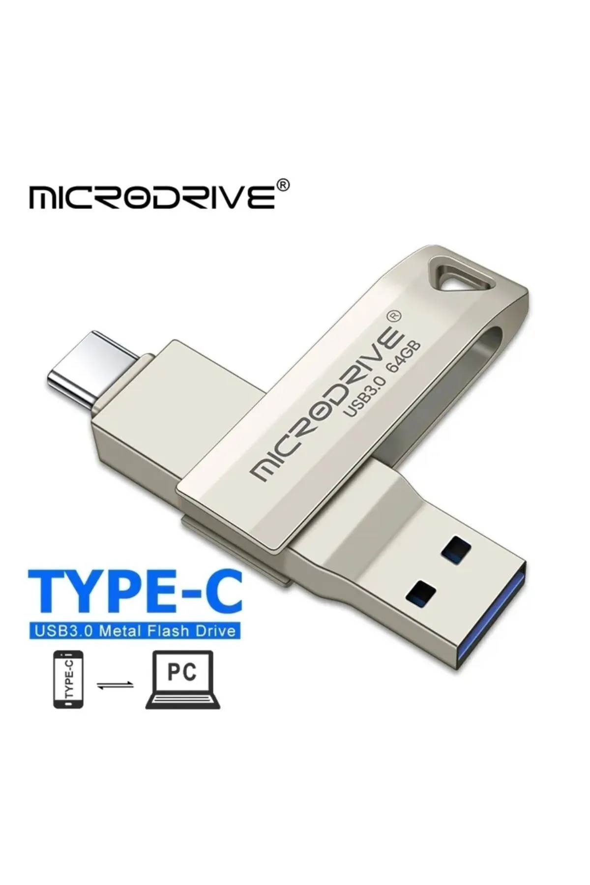 MicroDrive 64gb. Type-c Ve Usb 3.0 Hızlı Usb Flash Bellek Otg Çift Girişli Metal Sağlam Orginal