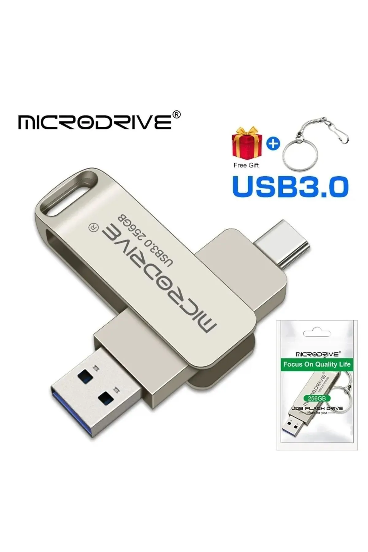 MicroDrive 64gb. Type-c Ve Usb 3.0 Hızlı Usb Flash Bellek Otg Çift Girişli Metal Sağlam Orginal