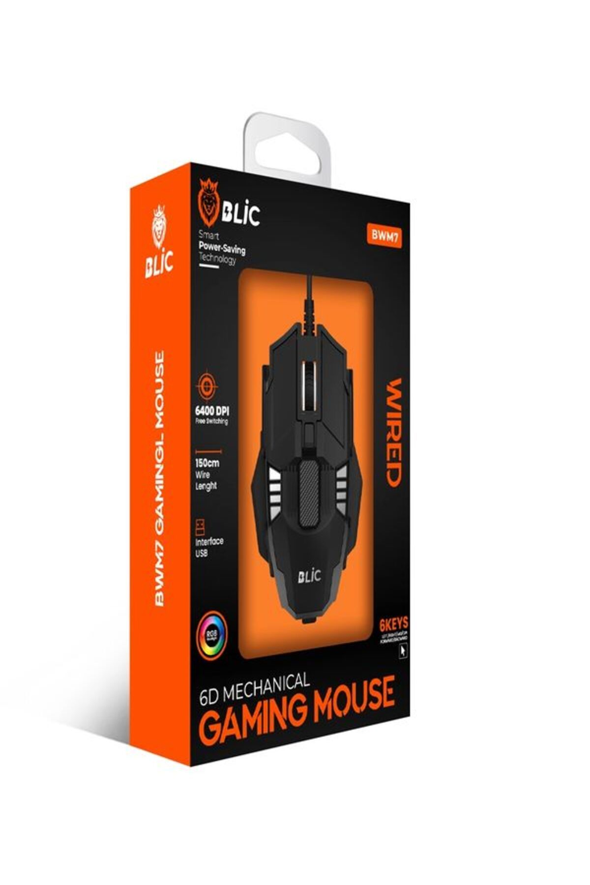 DEANB 6in1 Ergonomik Tutuş RGB Işıklı 6400DP HIZ 1.5M Kablolu Oyuncu Game Mouse