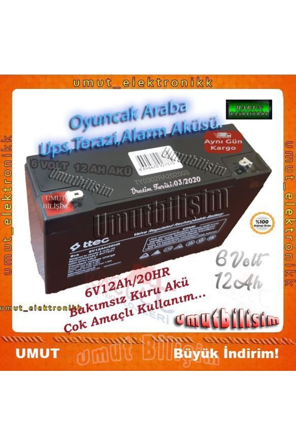 ttec 6v 12ah , 6volt 12amper , 6 Volt 12 Amper , Kargo Bedava , Oyuncak Araba Aküsü 6v 12ah 20hr