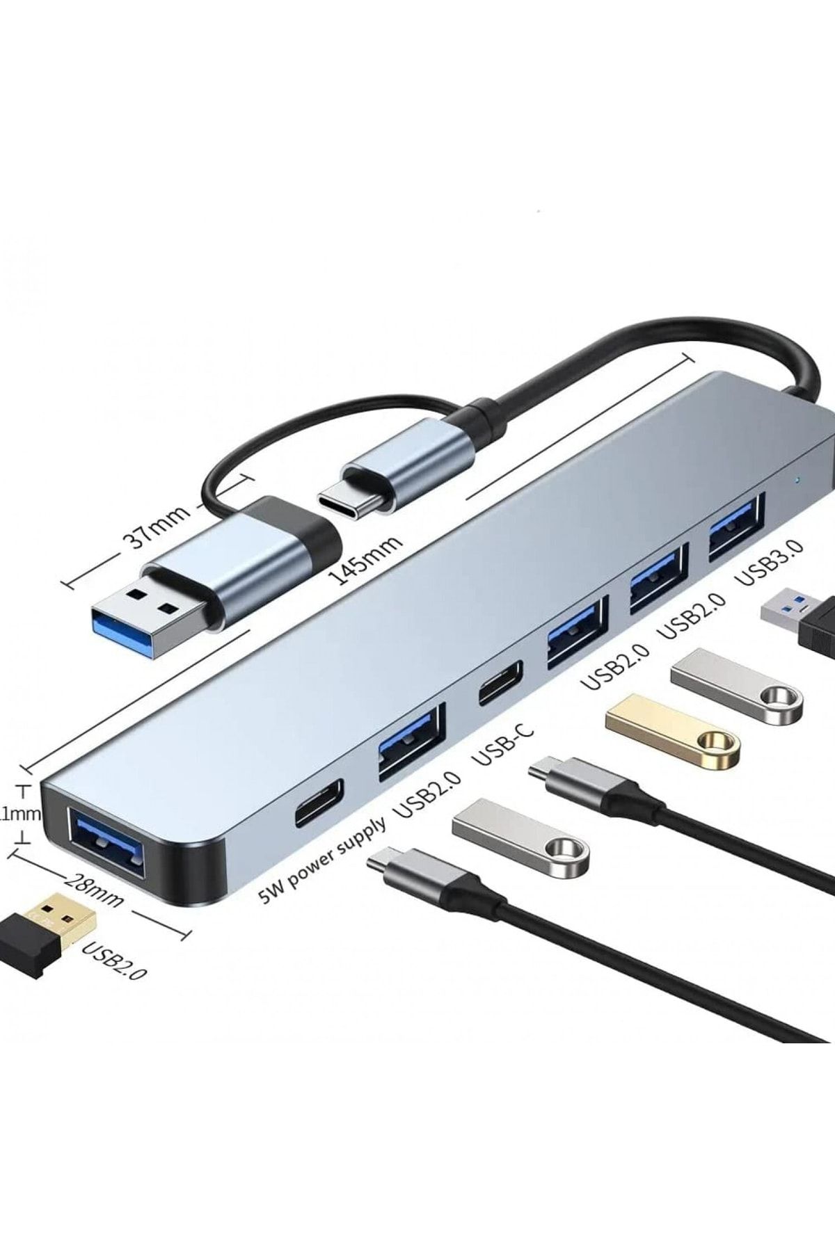 Hobimtek 7 In 1 Usb / Type-c To Usb C. A, Usb 2.0 / 3.0 Çevirici Adaptör Çok Portlu Tak Çalıştır Usb Çevirici