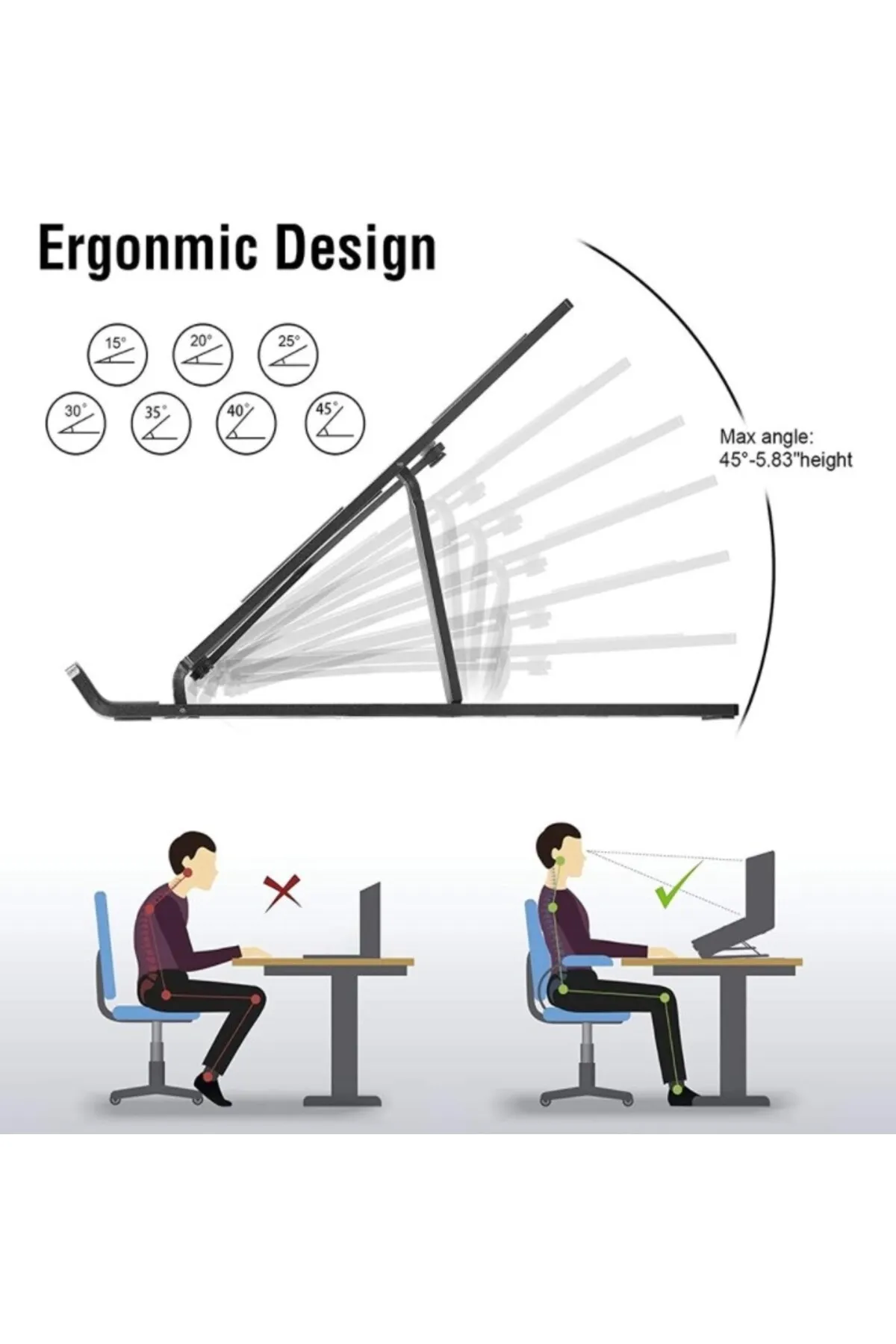 VATHYS 7 Kademeli Ayarlı Katlanabilir Laptop Tablet Standı Siyah