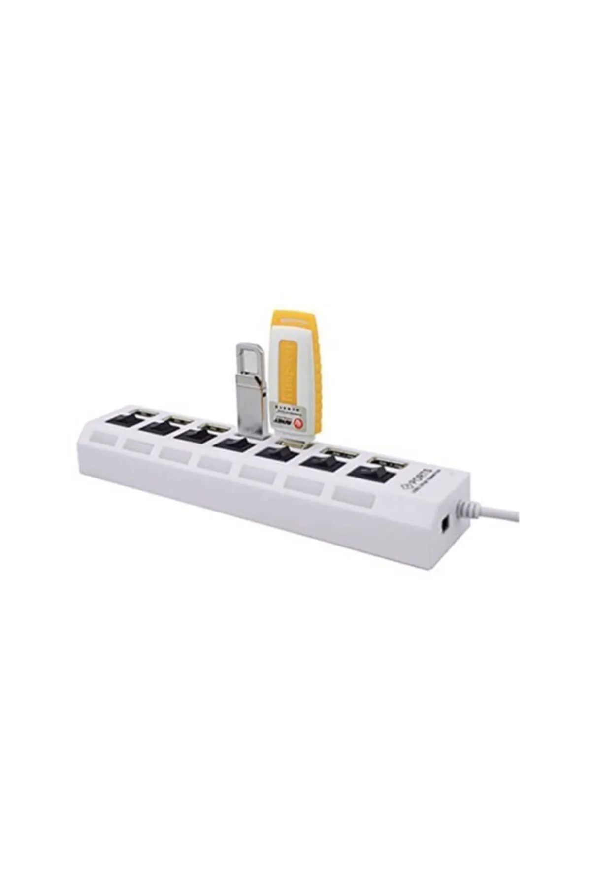 Temiz Pazar 7 Port Usb Hub Çoklayıcı Çoğaltıcı Onoff Düğmeli Işıklı Adaptörlü Beyaz