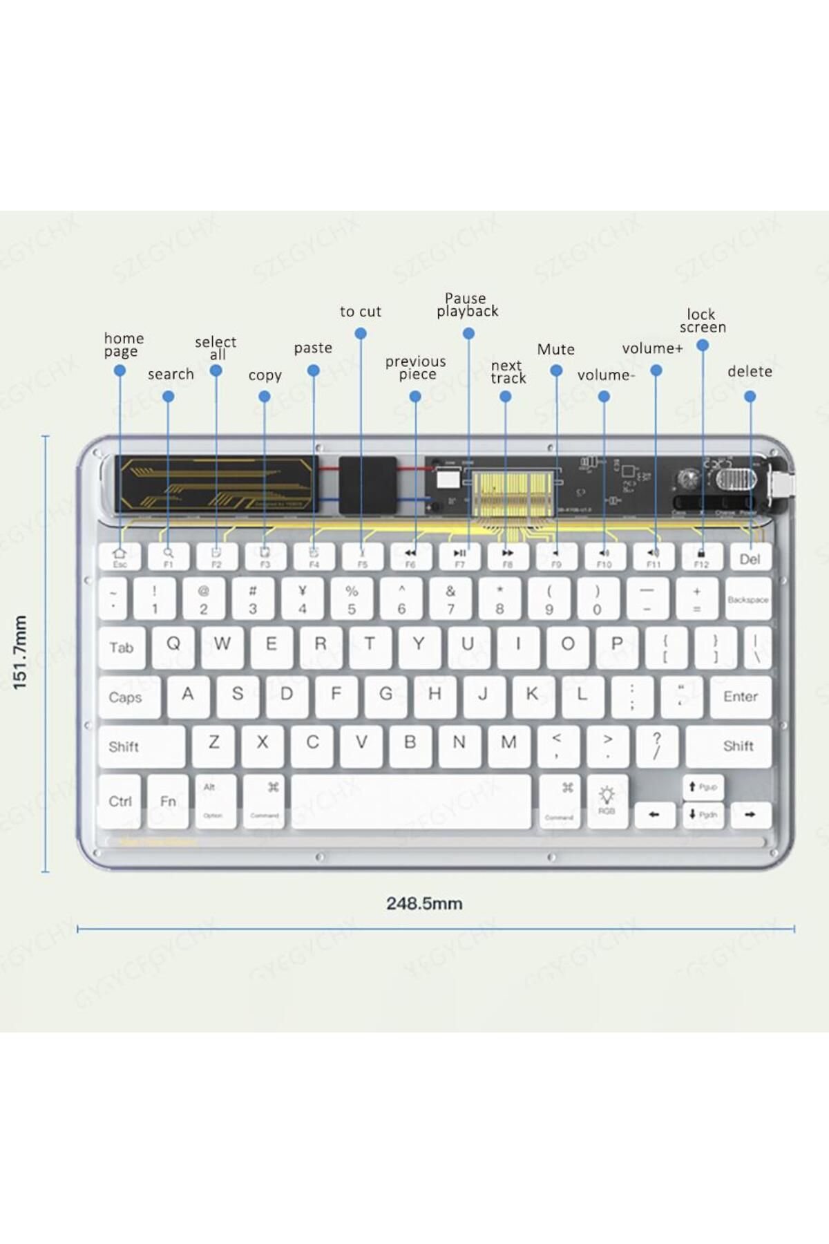 Valkyrie 7 Renk Bluetooth Şeffaf Türkçe Klavye - Uyumlu - Şarjlı - 10