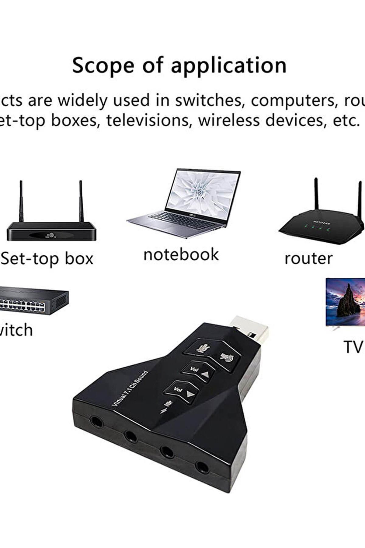 WOZLO 7.1 Usb Ses Kartı Usb Sound Kart Virtual 3D Çevirici