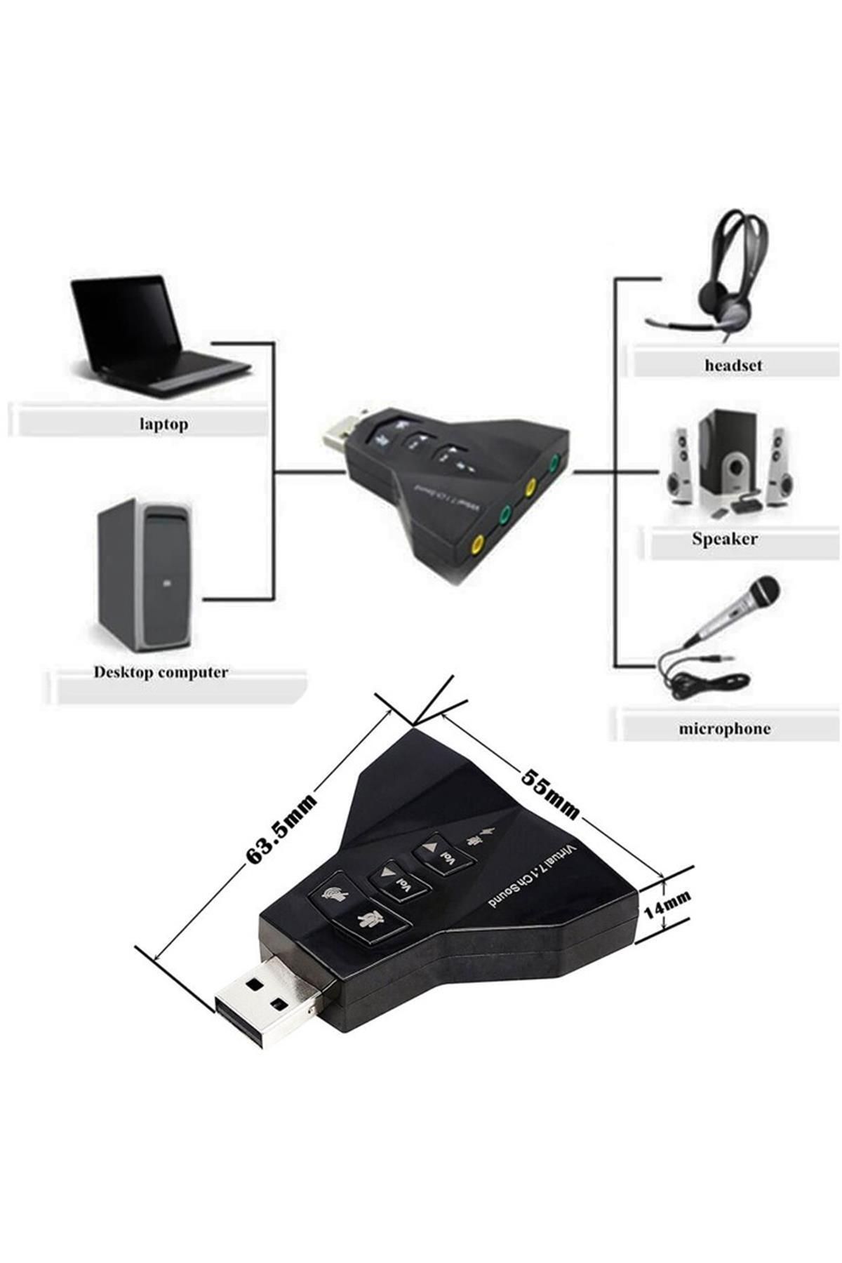 WOZLO 7.1 Usb Ses Kartı Usb Sound Kart Virtual 3D Çevirici