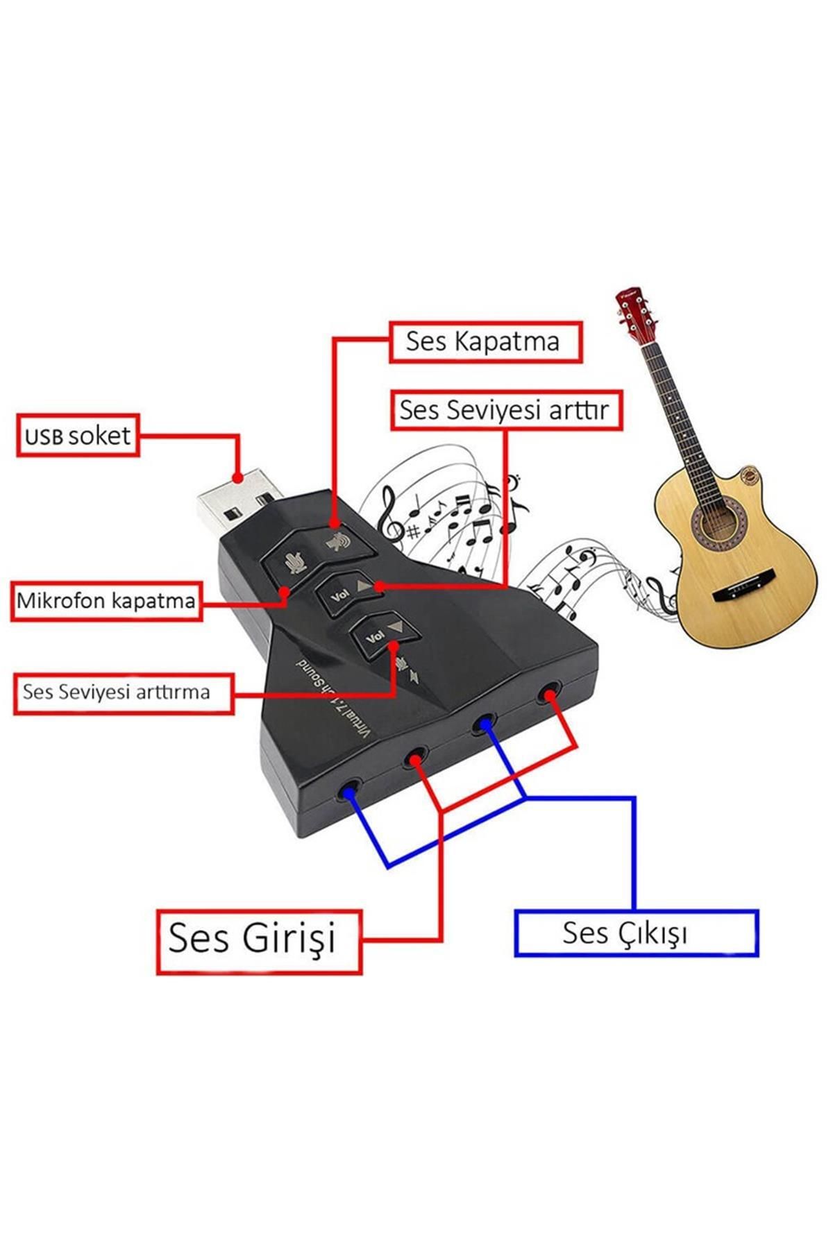 WOZLO 7.1 Usb Ses Kartı Usb Sound Kart Virtual 3D Çevirici