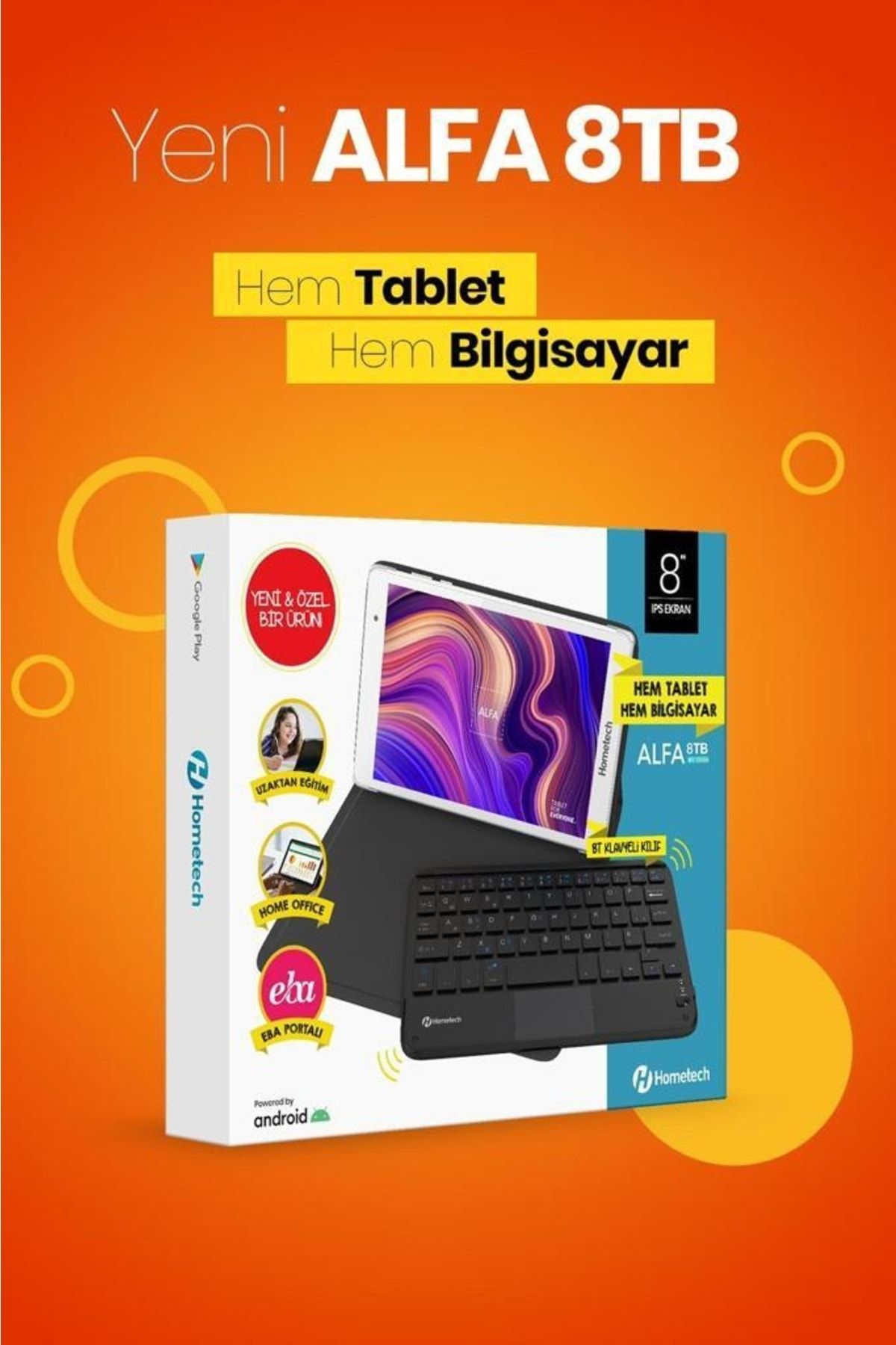 Hometech 8 Inç Klavyeli Alfa 8tb Hem Tablet Hem Bilgisayar Eba,zoom Uyumlu 2gb Ram 32gb Hafıza Kılıf Hediyeli