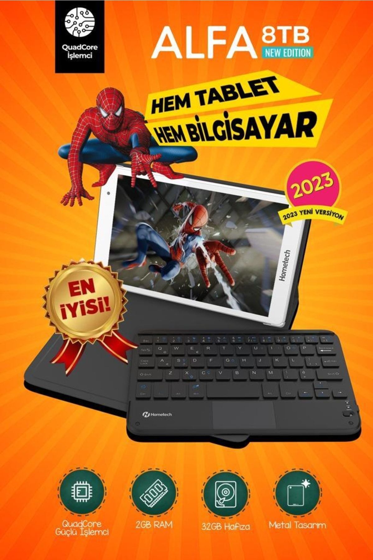 Hometech 8 Inç Klavyeli Alfa 8tb Hem Tablet Hem Bilgisayar Eba,zoom Uyumlu 2gb Ram 32gb Hafıza Kılıf Hediyeli