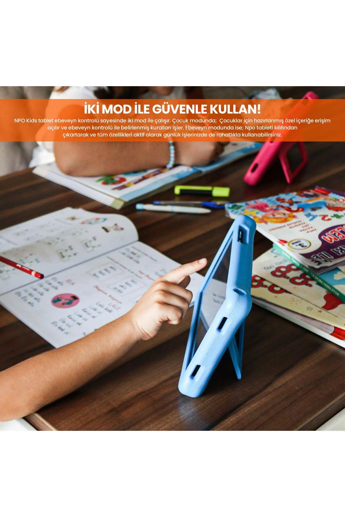 NPO 8" IPS Ekran 4GB 64GB Android 13.0 A133P 1.8GHz Antişok Çocuk Tableti Kids Tablet Mavi RS407+