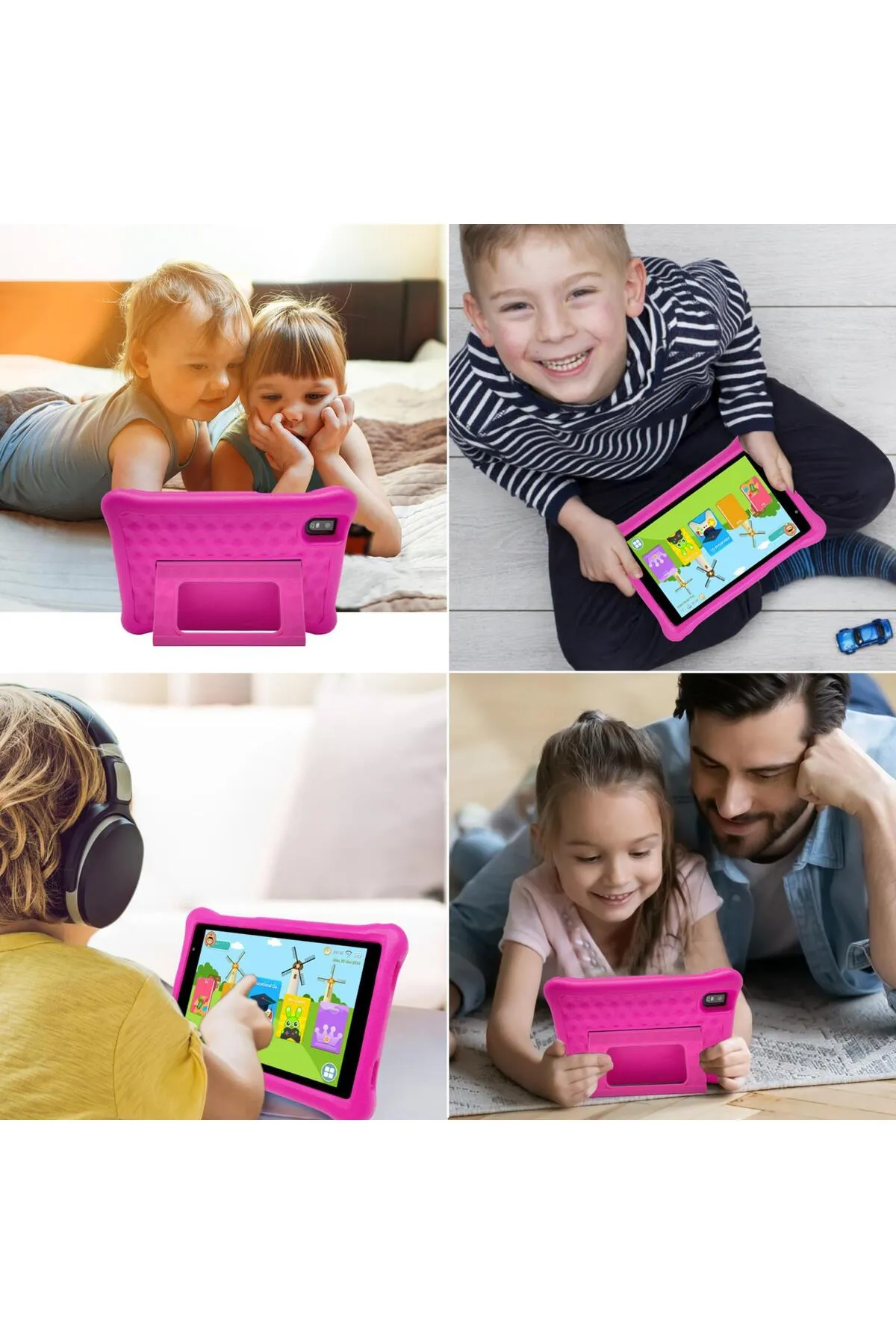 NPO 8" IPS Ekran 4GB 64GB Android 13.0 A133P 1.8GHz Antişok Çocuk Tableti, Kids Tablet Pembe RS407+