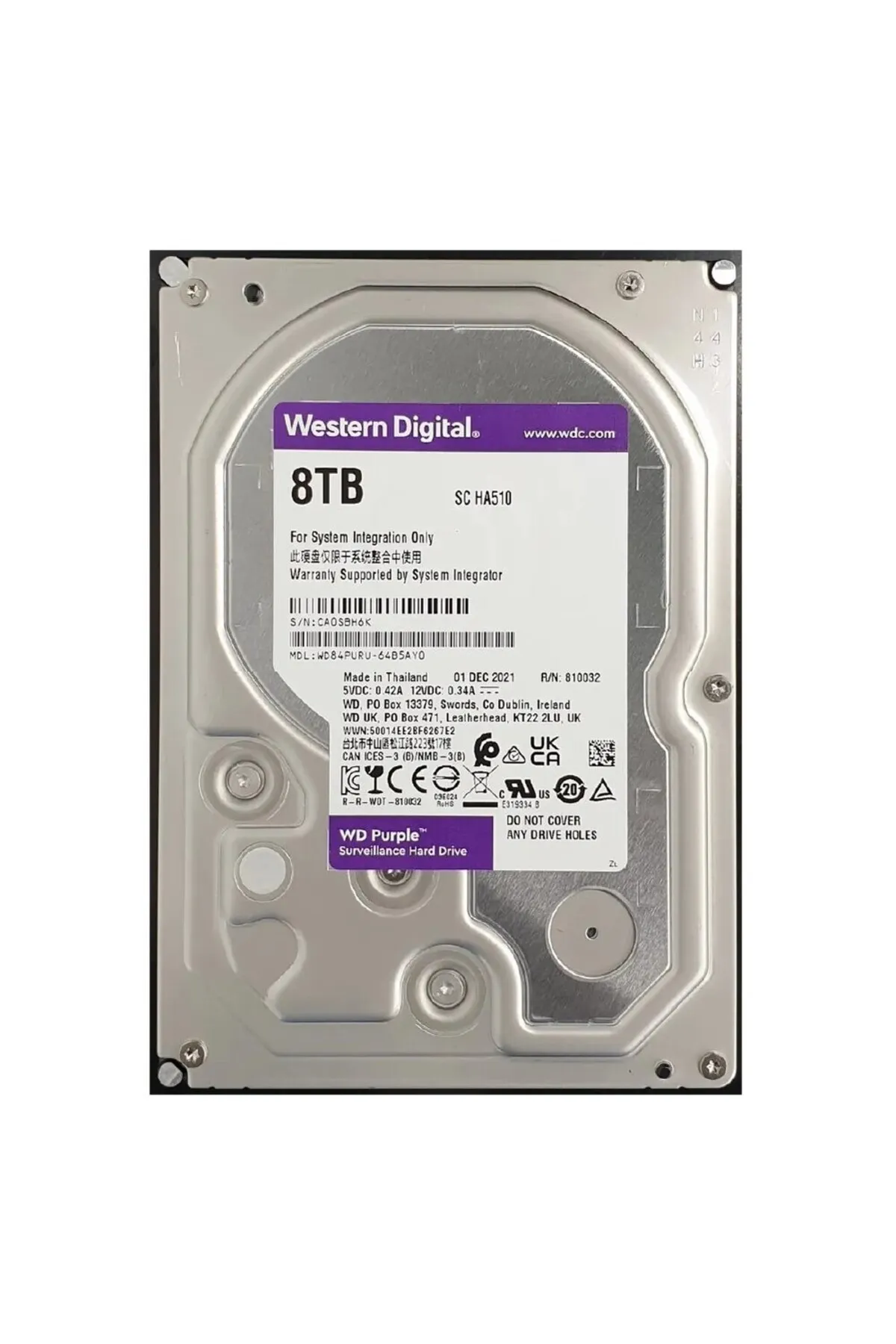 WD 8 TB WD Purple 3.5" 128MB 5400Rpm Sata3 (WD84PURU) 7/24 Güvenlik Disk