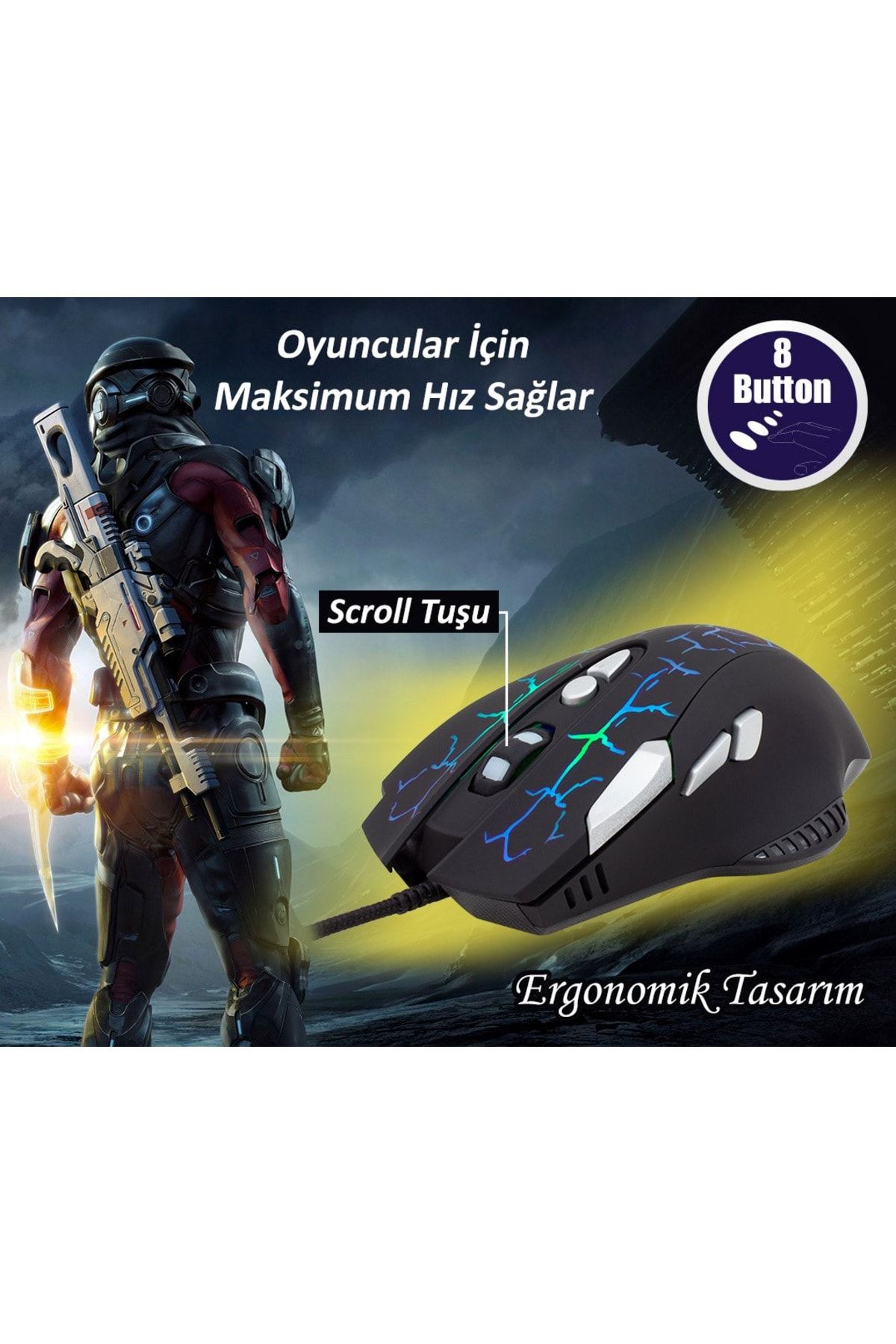 nelerbulurum 8 Tuş Fonksiyonlu Işıklı Kablolu Gamıng Mouse