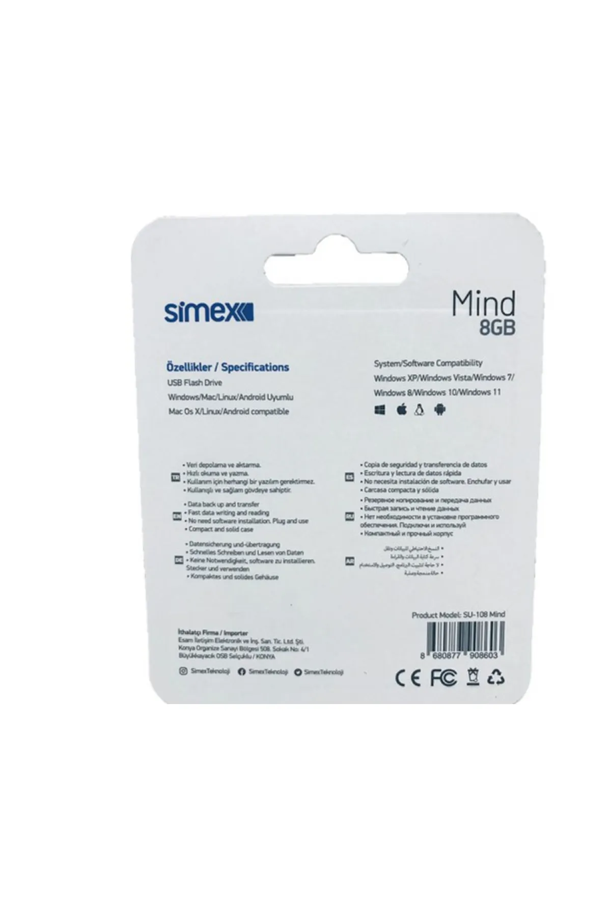 Simex 8gb Mind Secure 2.0 Metal Usb Flash Bellek