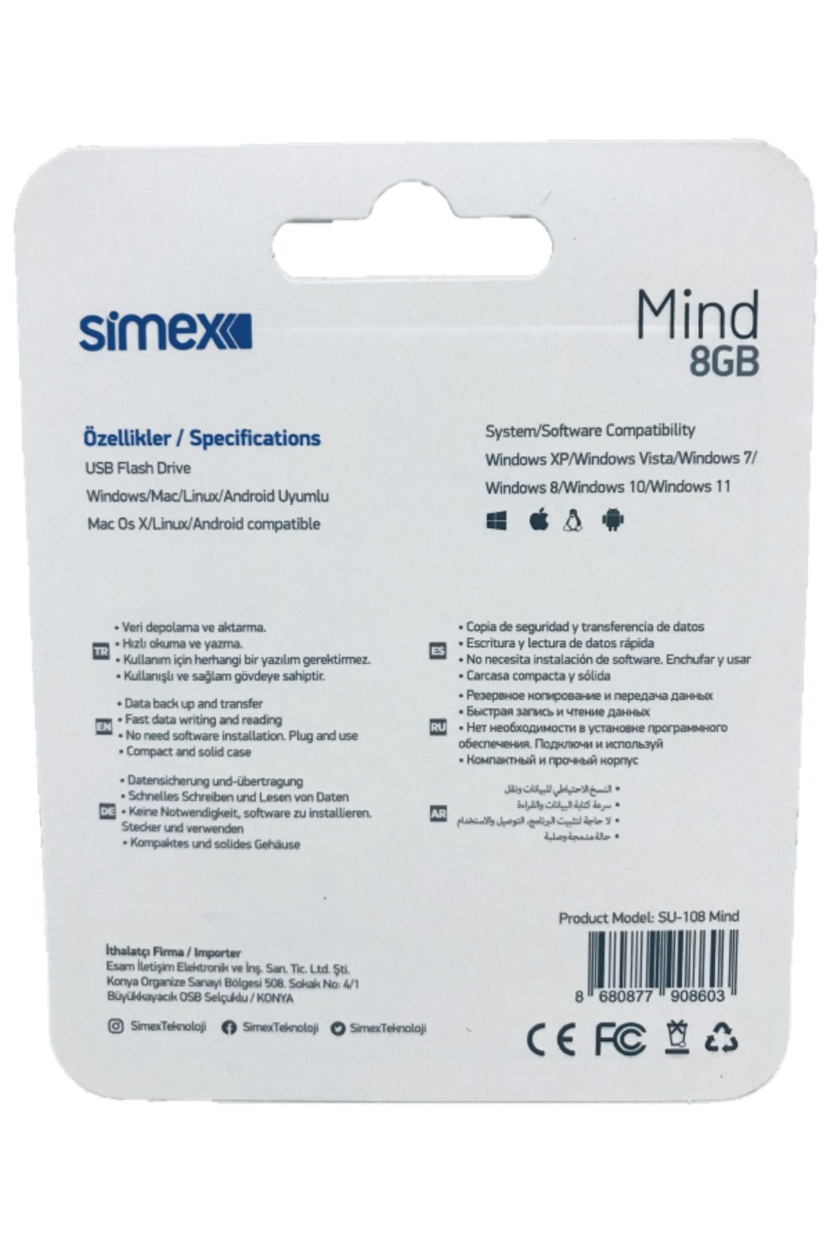 Simex 8gb Mind Secure 2.0 Metal Usb Flash Bellek