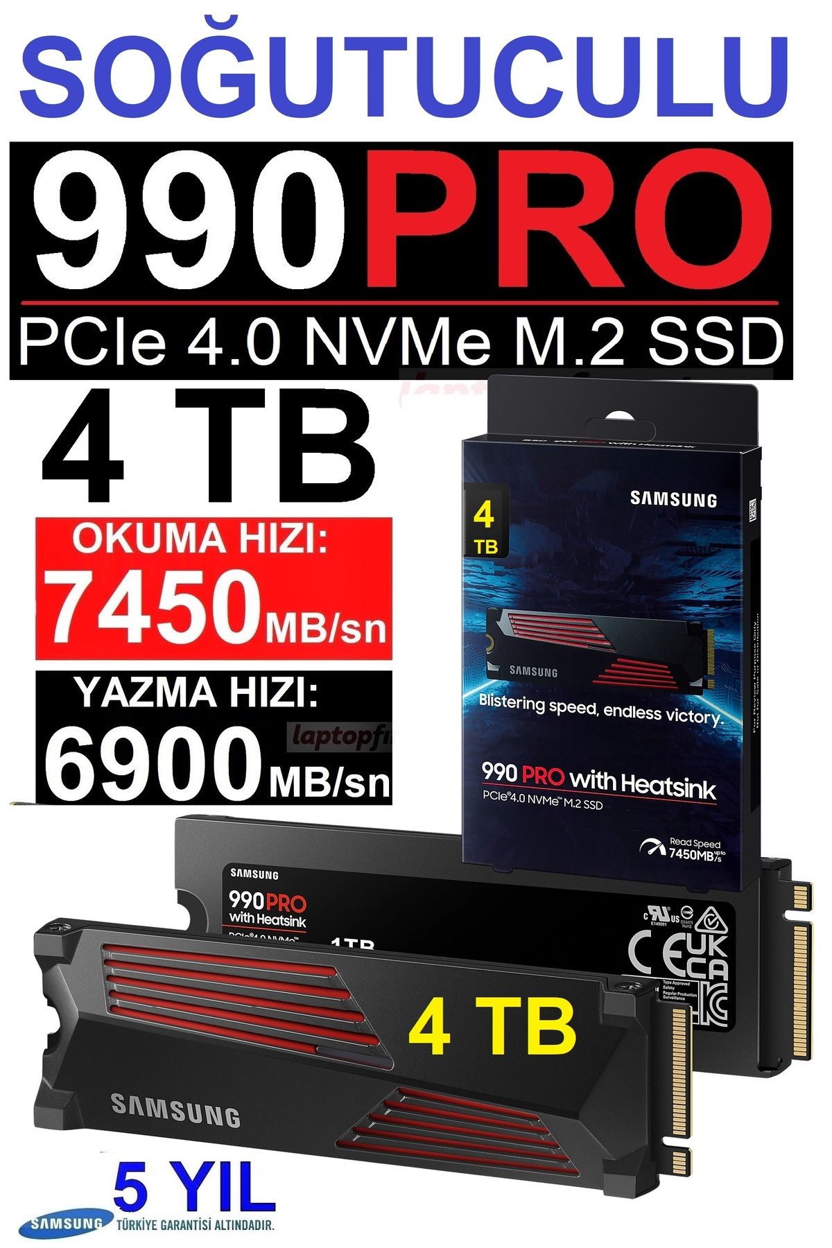 Samsung 990 PRO Sogutuculu 4TB MZ-V9P4T0CW 7450MB-6900MB/Sn PCIe 4.0 x4 NVME 2.0 M.2 SSD