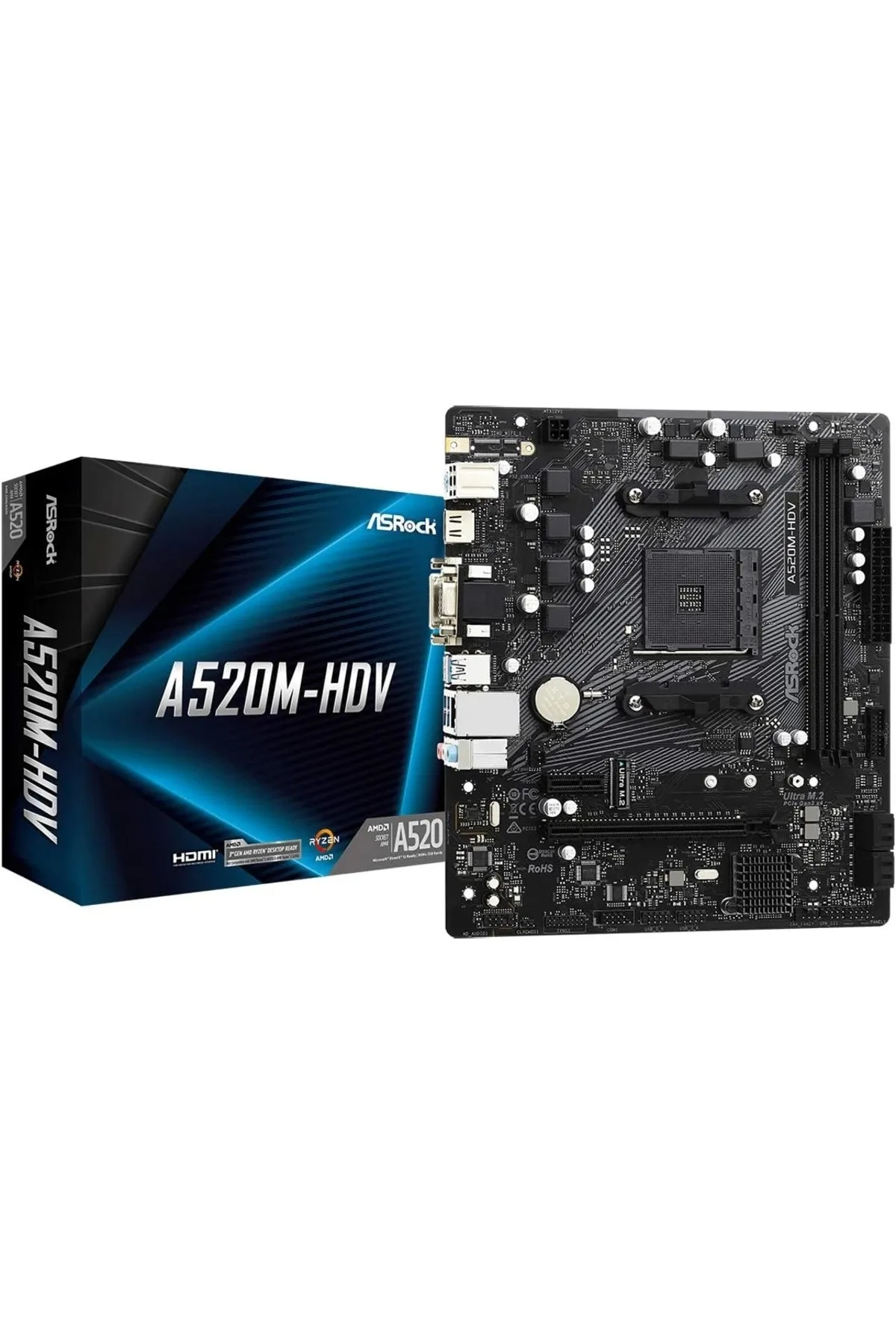 ASRock A520m Hvs Socket Am4, Ddr4 4733 Mhz(O.C.),m.2, Usb 3.2, Hdmı,vga Matx A520 Anakart