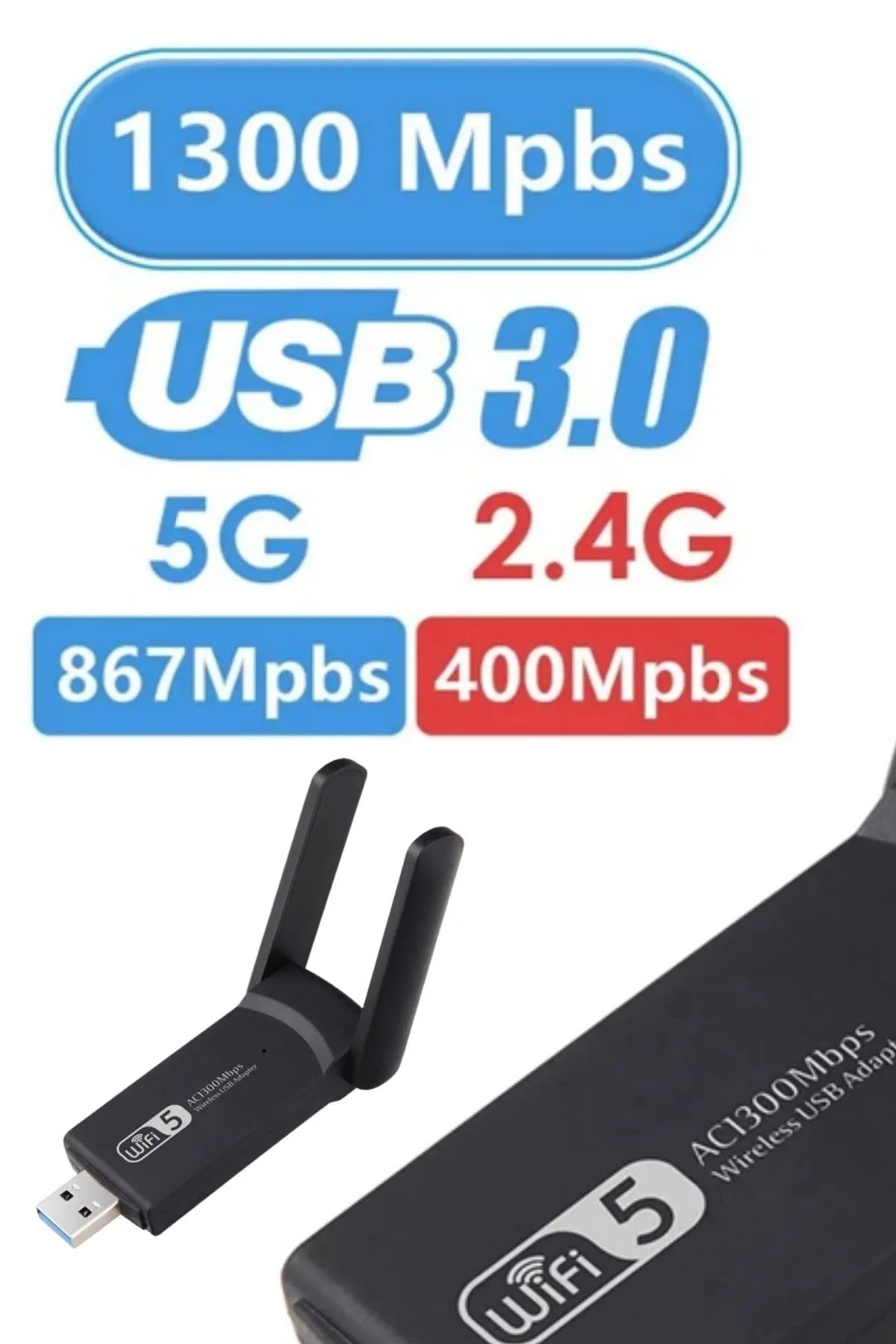 dual band Ac1300 Mbps Dual Band Usb 3.0 Adaptör Kablosuz Wifi Alıcı