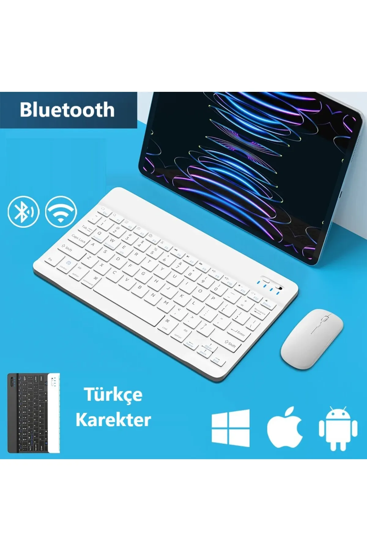 DUHALINE Acer Iconia A10 10.1" Tablet İçin Uyumlu Slim Şarjlı Türkçe Bluetooth Klavye ve Mouse Seti