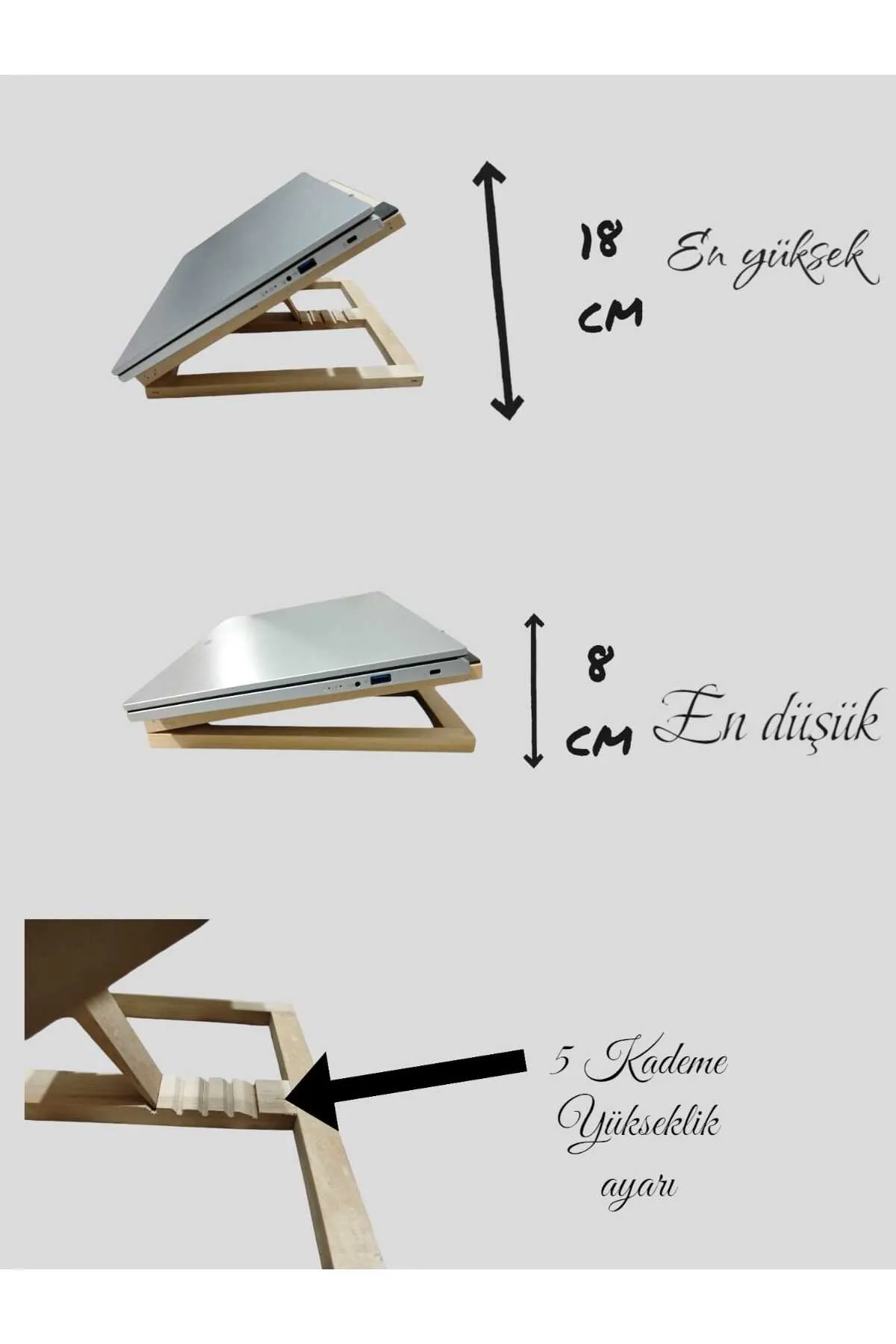 KAGEN Ahşap Laptop Bilgisayar Standı Kademeli Yükseltici Altlık Soğutucu