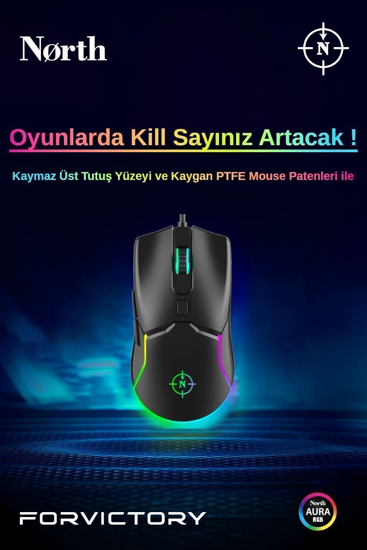 North Air Rgb Kablolu 7.200 Dpı Profesyonel Makrolu Fps Gaming Oyuncu Mouse