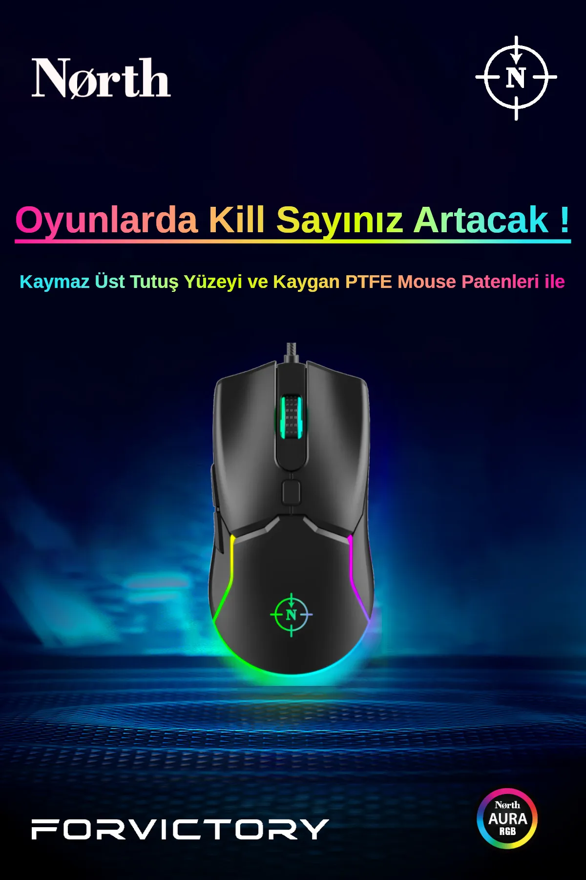 North Air RGB Oyuncu Mouse + Odin Oyuncu Mousepad Gaming Bundle Uyumlu