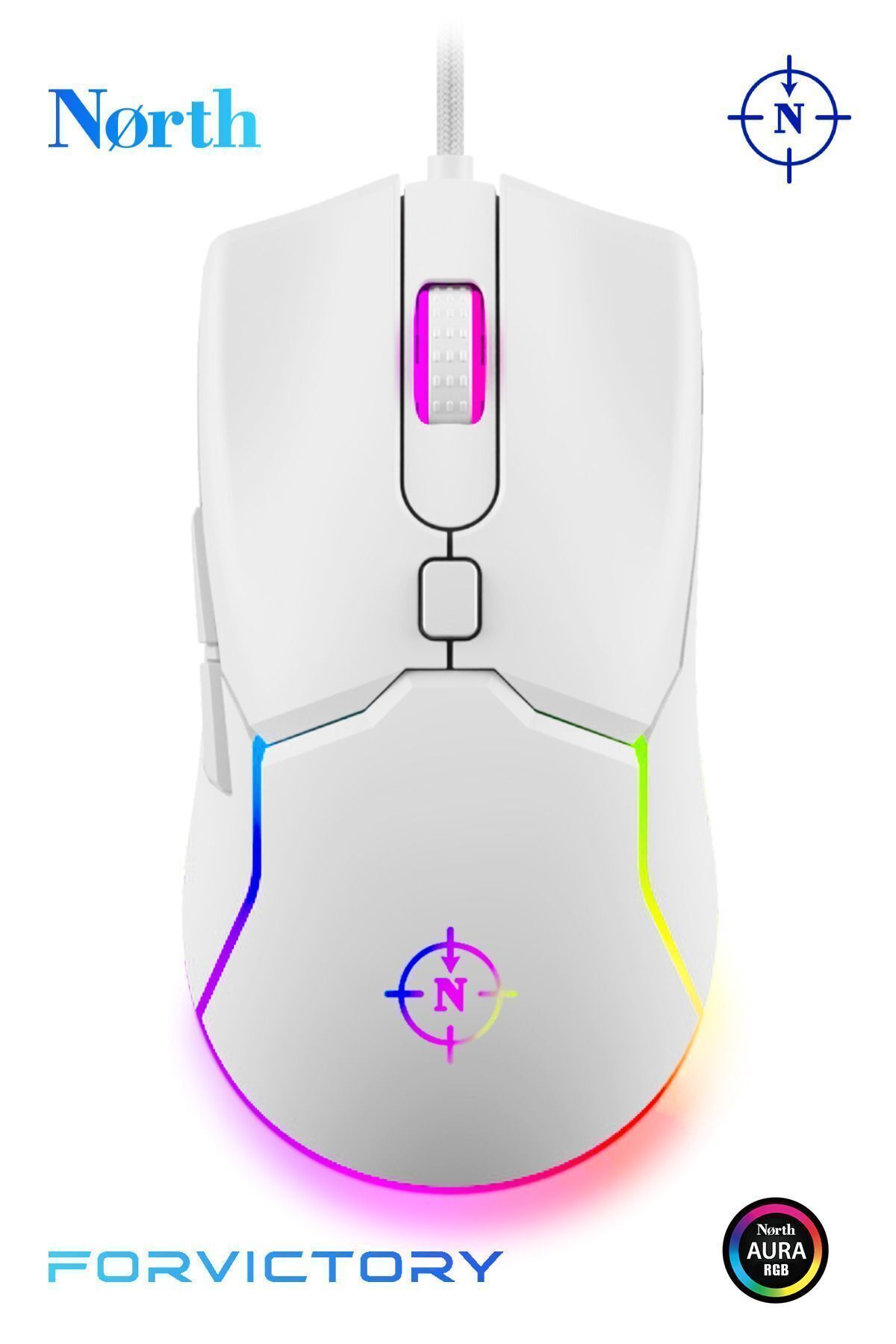 North Air White Rgb 7.200 Dpı Profesyonel Makrolu Fps Gaming Beyaz Oyuncu Mouse