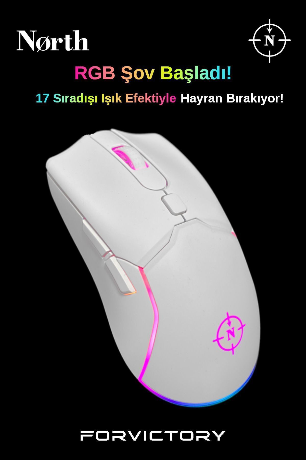 North Air White Rgb 7.200 Dpı Profesyonel Makrolu Fps Gaming Beyaz Oyuncu Mouse